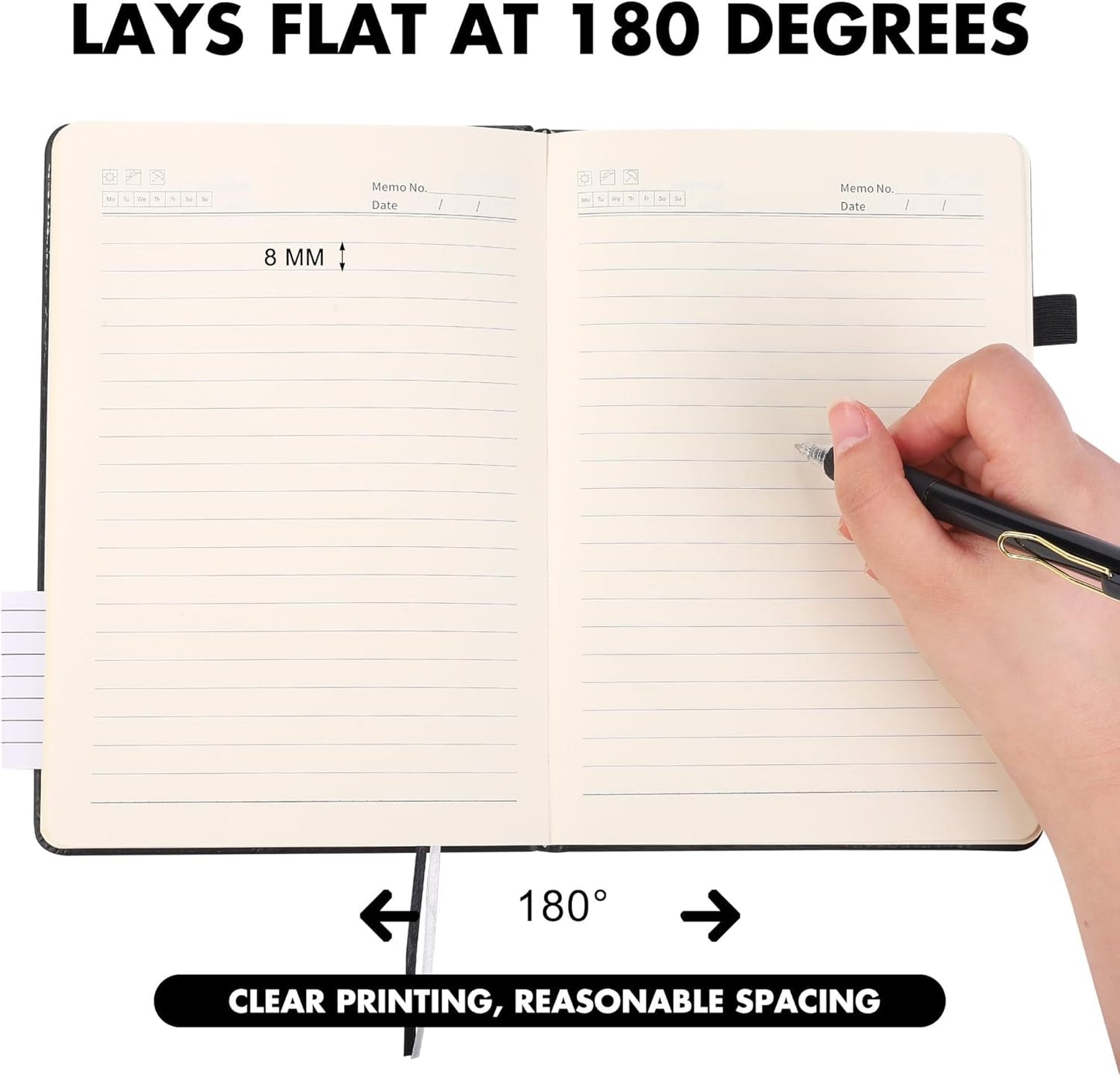 Aodaer Lined Notebook Journal with Pen A5 Notebooks 100 GSM College Ruled Hardcover Notebook PU Leather Notepad with Pen Holder for Office School, 5.7 x 8.3 Inches, Black