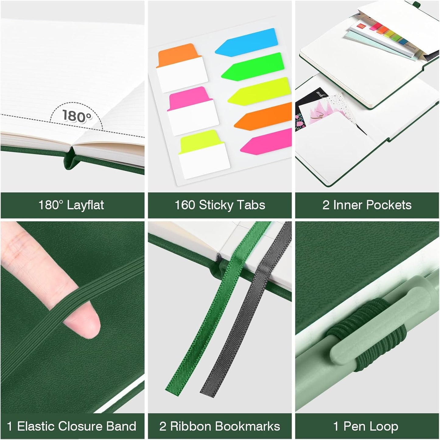 Lined Journal Notebook, 3 Pack A5 College Ruled Notebooks for Work, Hardcover Notebook Each with 2 Pockets & Pen, Leather Journal for Women, Men, 160 Pages, 100GSM Thick Paper (Blue, Purple, Green)