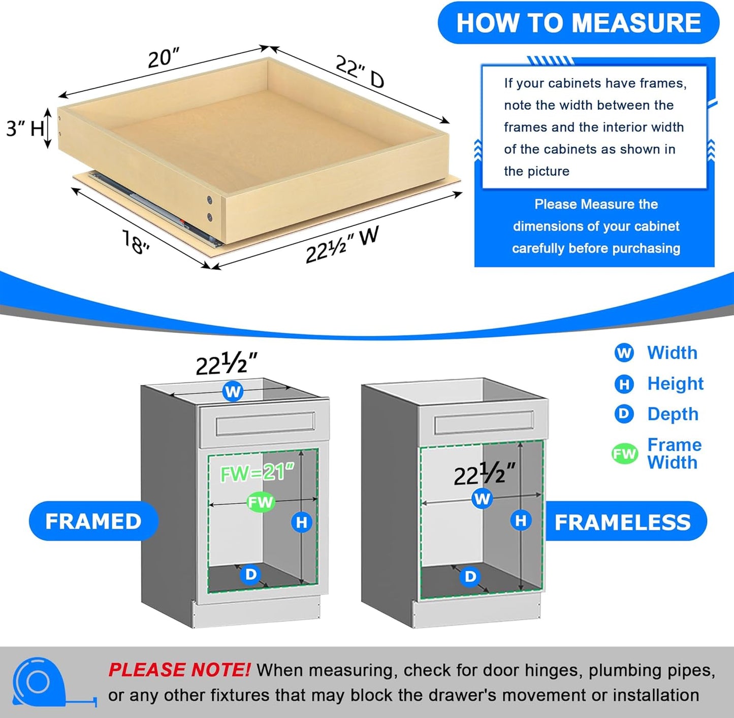 WelFurGeer Soft Close Pull Out Cabinet Organizer, 20" W x 22" D Cabinet Roll Out Drawers, Smooth Slide-Out Shelves for Kitchen Cabinets, Durable Pullout Drawers for Home & Kitchen Organization