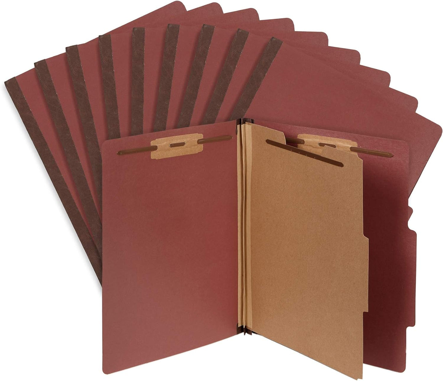 10 Letter Size Red Classification Folders - 1 Divider - 2 Inch Tyvek Expansions - Durable 2 Prongs Designed to Organize Standard Medical Files, Office Reports - Letter Size, Red Brick Color, 10 Pack