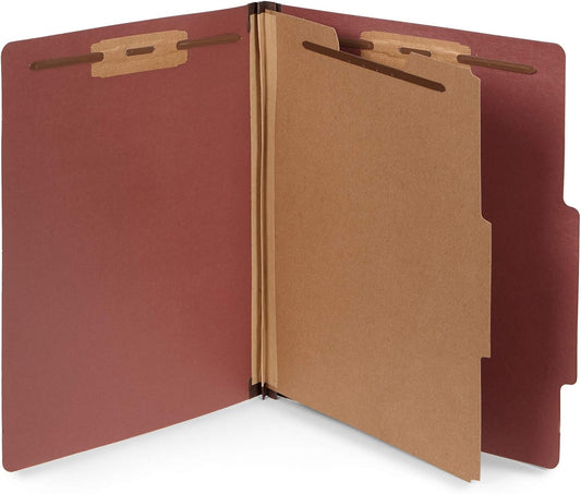 10 Letter Size Red Classification Folders - 1 Divider - 2 Inch Tyvek Expansions - Durable 2 Prongs Designed to Organize Standard Medical Files, Office Reports - Letter Size, Red Brick Color, 10 Pack