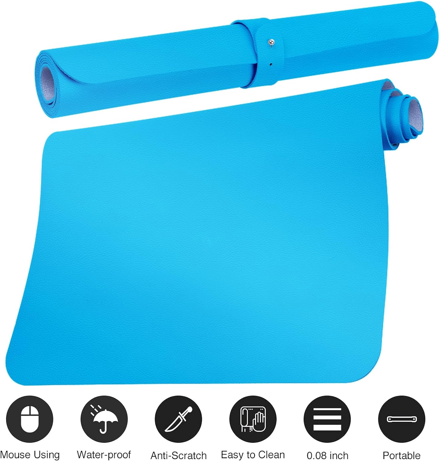 Boutilon Leather Desk Pad Protector,Non-Slip Mouse Pad,Laptop Desk Pad,Office Mouse Mat,Waterproof Leather Desk Blotter,Desk Writing Pad for Office and Home (S-Blue,24"x 14")