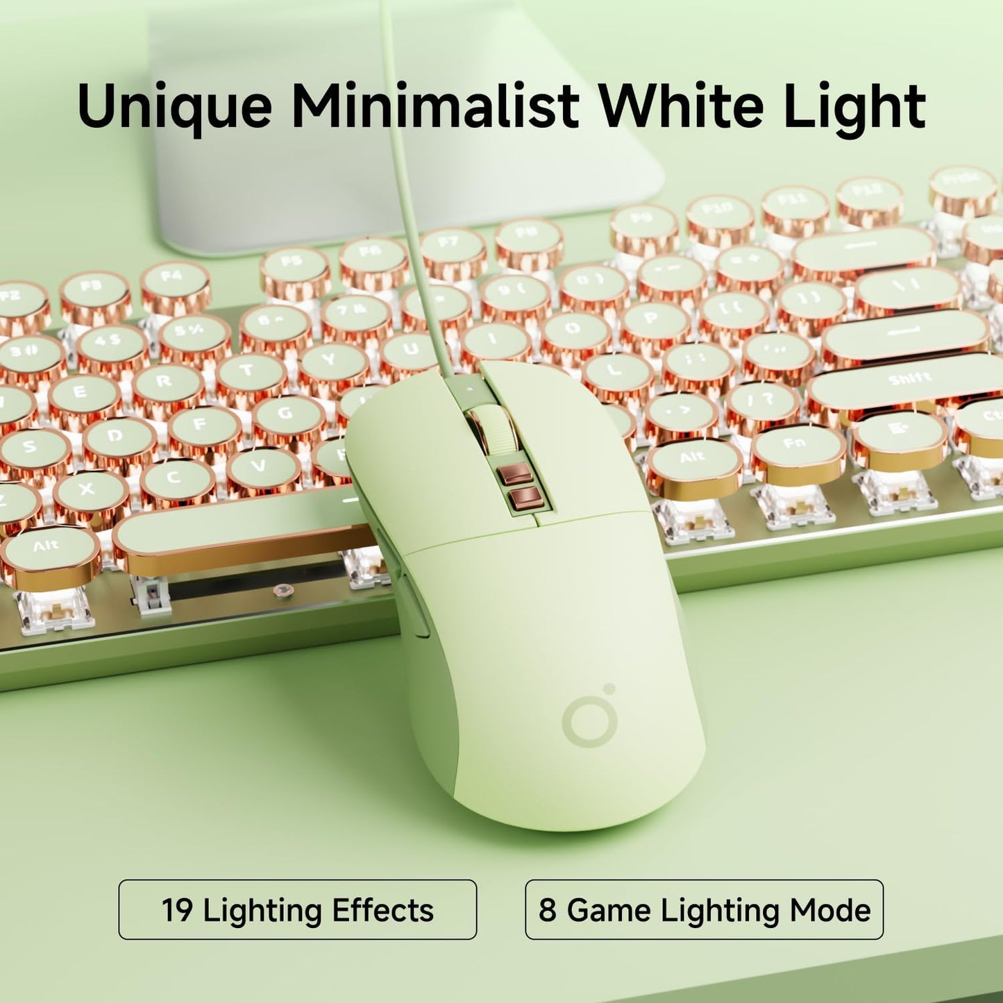 EWEADN Wired Typewriterkeyboard and Mouse Combo, Typewriter Style Mechanical Gaming Keyboard,104 Keys Backlit LED Keyboards, Media Control Knob, Wired Keyboard Pink Switch for Windows/Mac/PC-Green