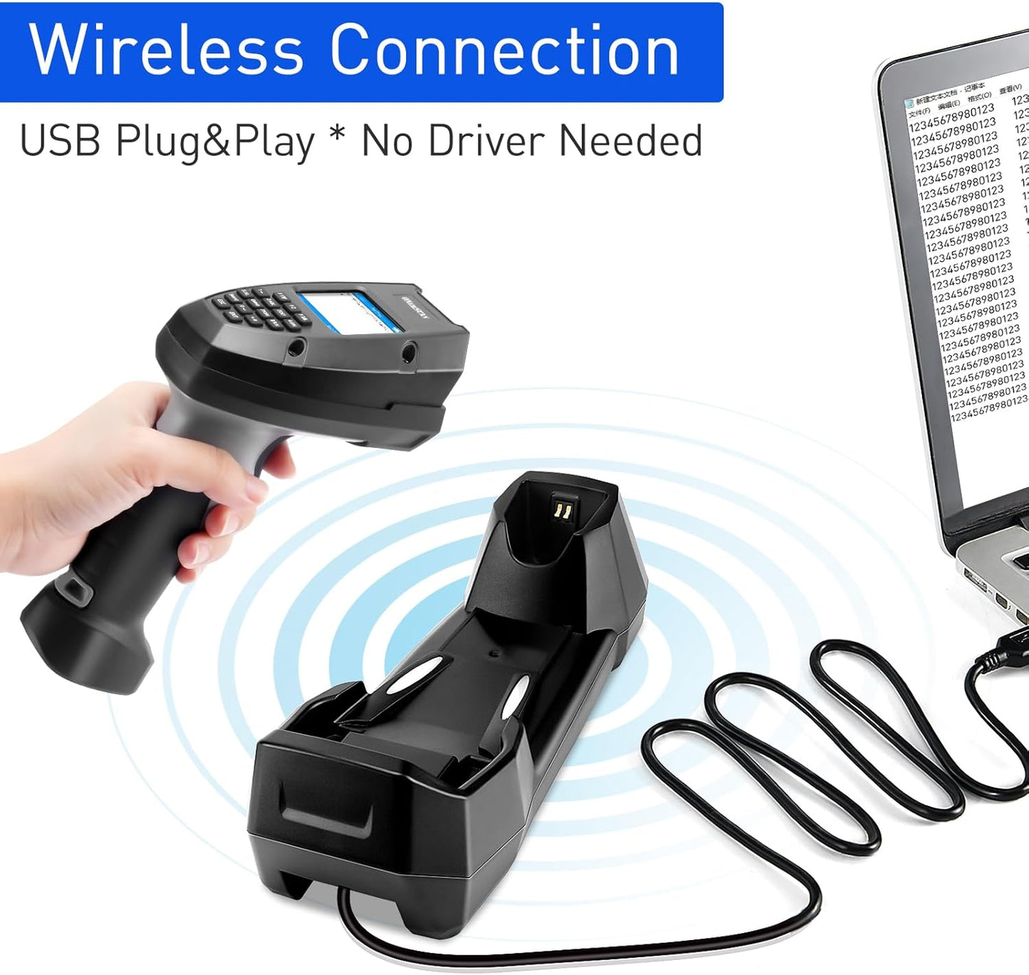 Inventory Scanner Wireless, Onewscan Barcode Scanner with Charging Base 1D Read Screen Data Collector Data Terminal 2.4G Wireless & USB Connection Bar Code Scanners with 2" LCD Screen