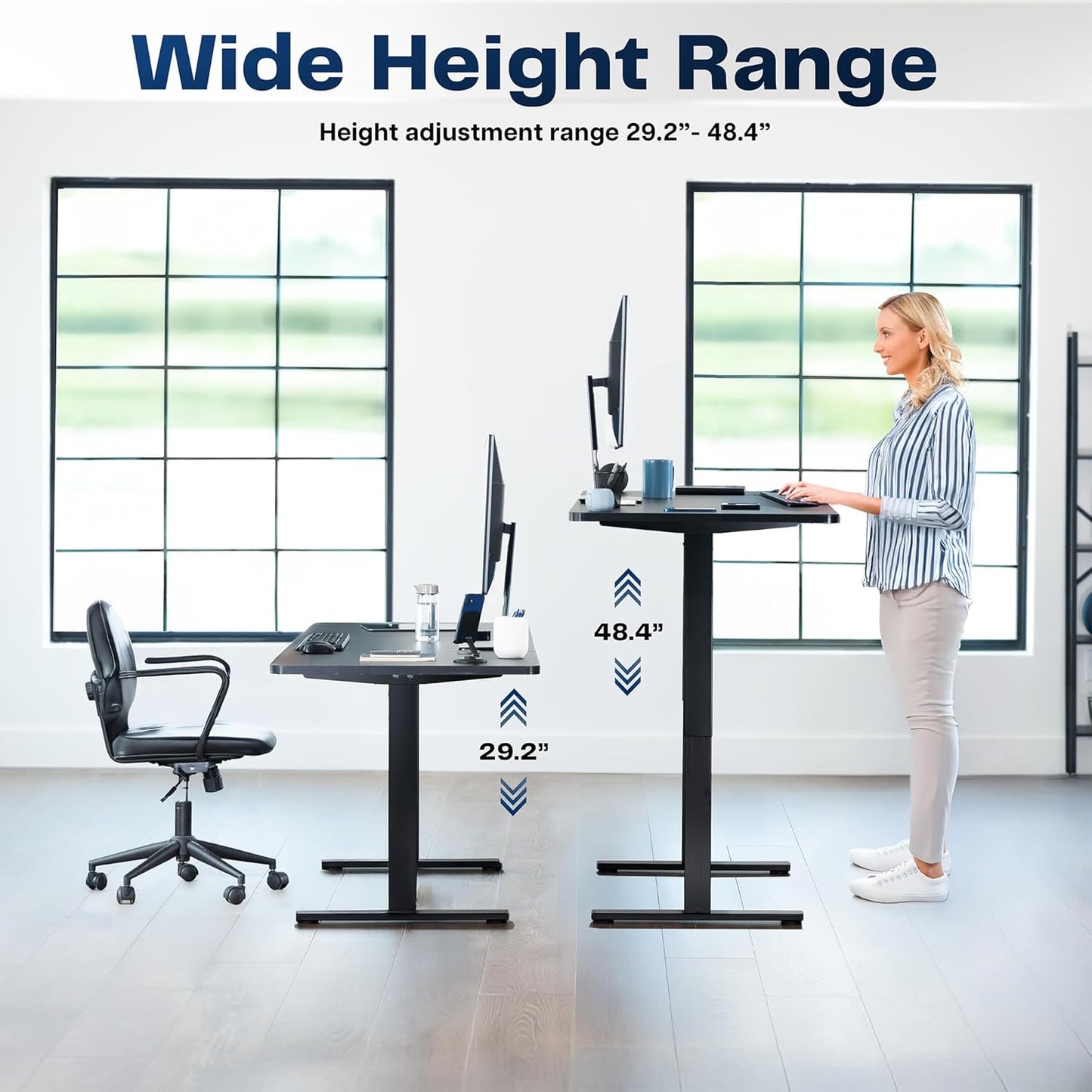 VIVO Electric 55 x 28 in Standing Desk, Memory Height Adjustment, 1B Series, One-Piece Rustic Vintage Brown Top, Black Frame, DESK-KIT-1B55N