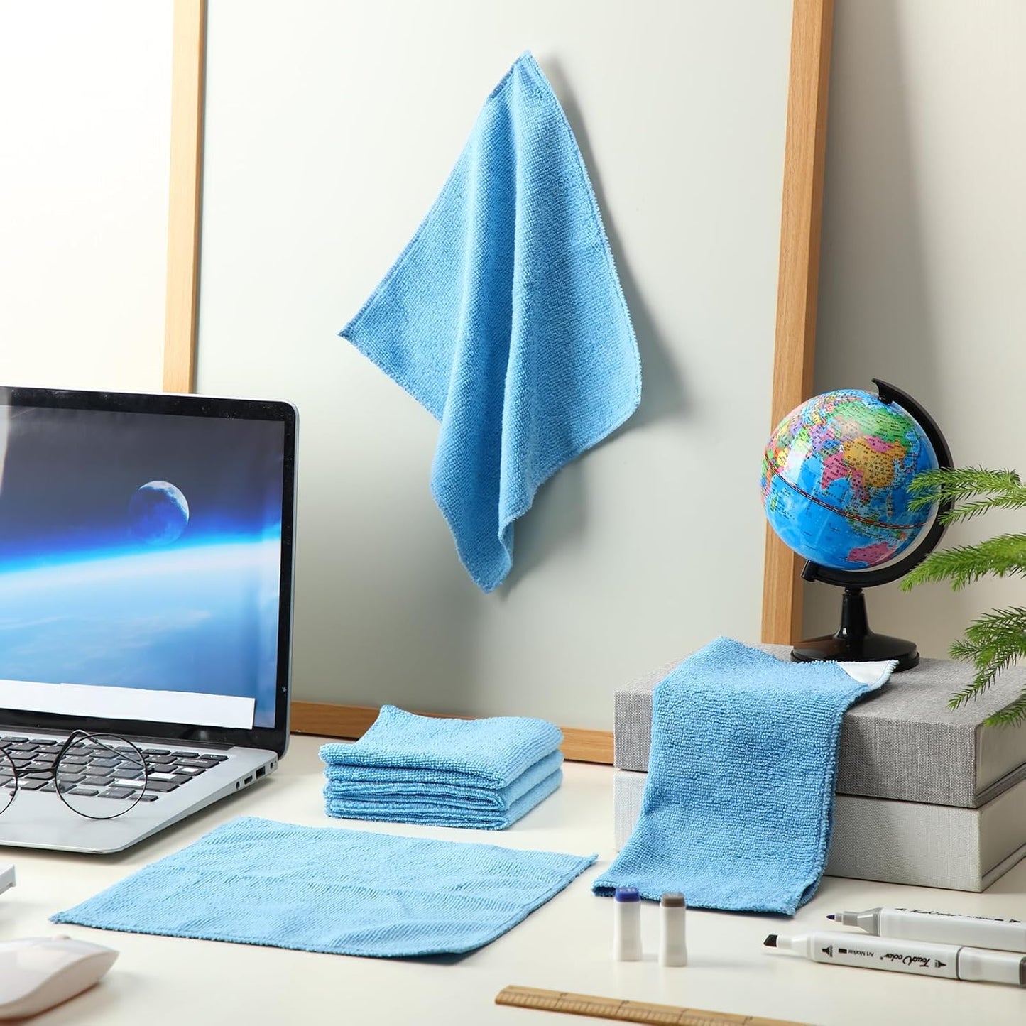 6 Pack Magnetic Whiteboard Cleaning Cloth Magnetism 10'' x 10'' Colorful Microfiber Dry Erase Cloth Reusable Washable Whiteboard Eraser for Classroom Home Office (Blue)