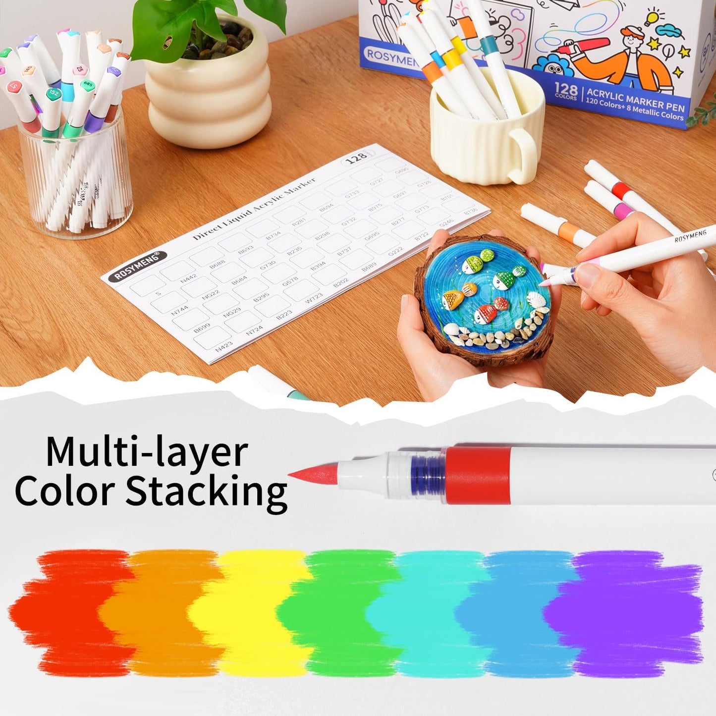 9 Color Acrylic Paint Markers, Water-Based Acrylic Markers for Artists Adults Coloring Drawing Cartoon Anime Comic - Brush Tip for Rock Painting, Wood, Canvas, Fabric (Ice Cream Bear Series)