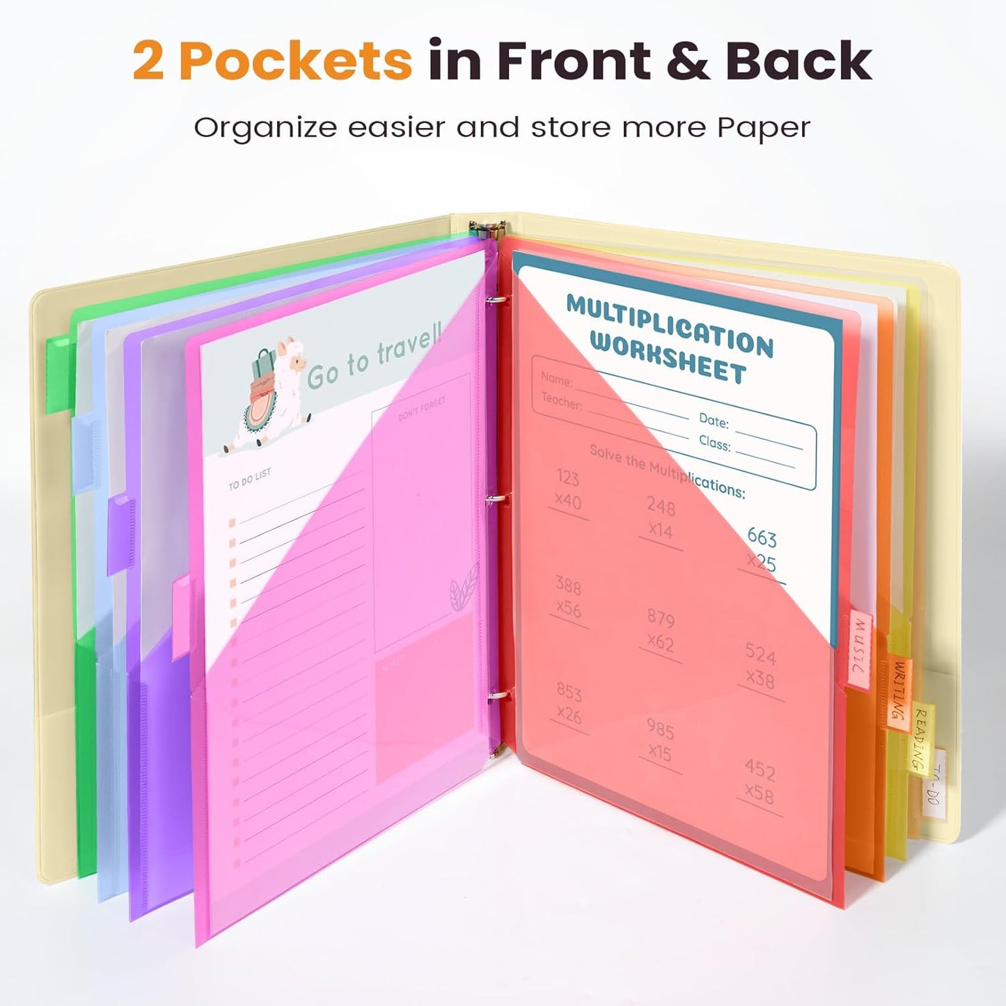 Sooez 8 Count Dividers with Pockets, 8 Tabs Binder Dividers for 3 Ring Binders, Binder Dividers with tabs, Binder Divider with Pockets for US Letter Size, Insertable Big Tabs, Multicolor, 1 Set