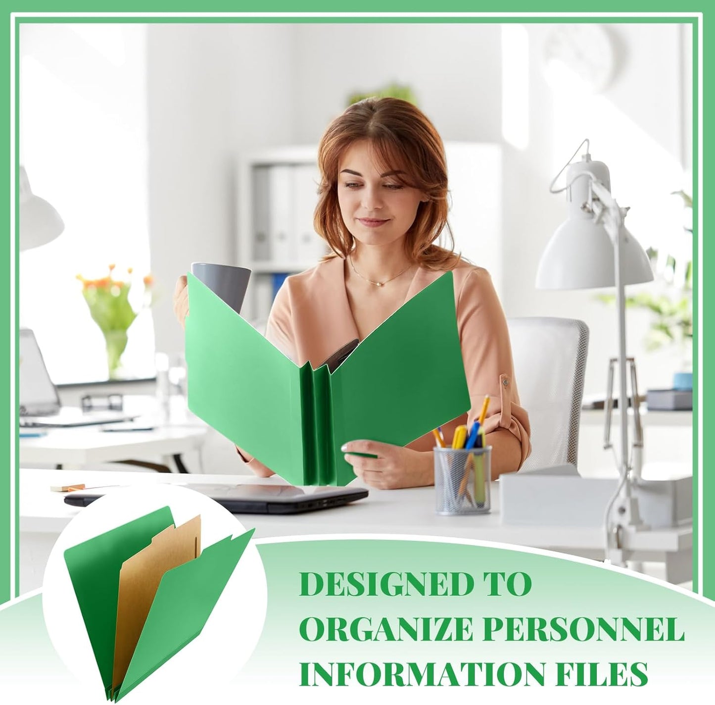 60 Pcs Classification Folders Letter Size, 1 Divider Pressboard File Folder with Fasteners, Expanding File Organizer Bulk for Teachers, Clergy, Office, Church, Christmas Donations (Green)