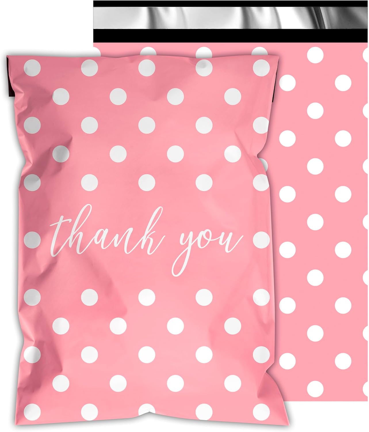 Thank You Poly Mailers 12x15.5 Inch 50 Pcs - Pink Dots printed Shipping Bags, 2.4mil Thickness, Waterproof and Tear Resistant Mailing Envelopes, Self-Sealing Packaging Bags for Small Business