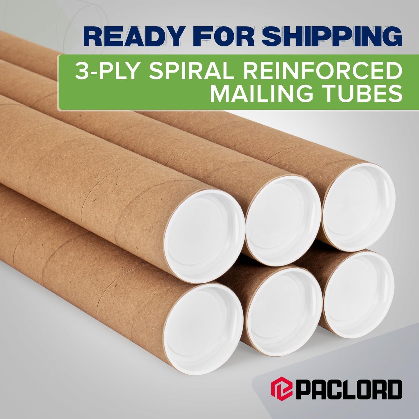2" x 60" Reinforced Kraft Paper Mailing Tube, Pack of 4 Tubes with 8 Caps – Secure USPS Approved Poster Tube – Cardboard Tube for Shipping and Storing Posters, Prints, Artwork, or Documents