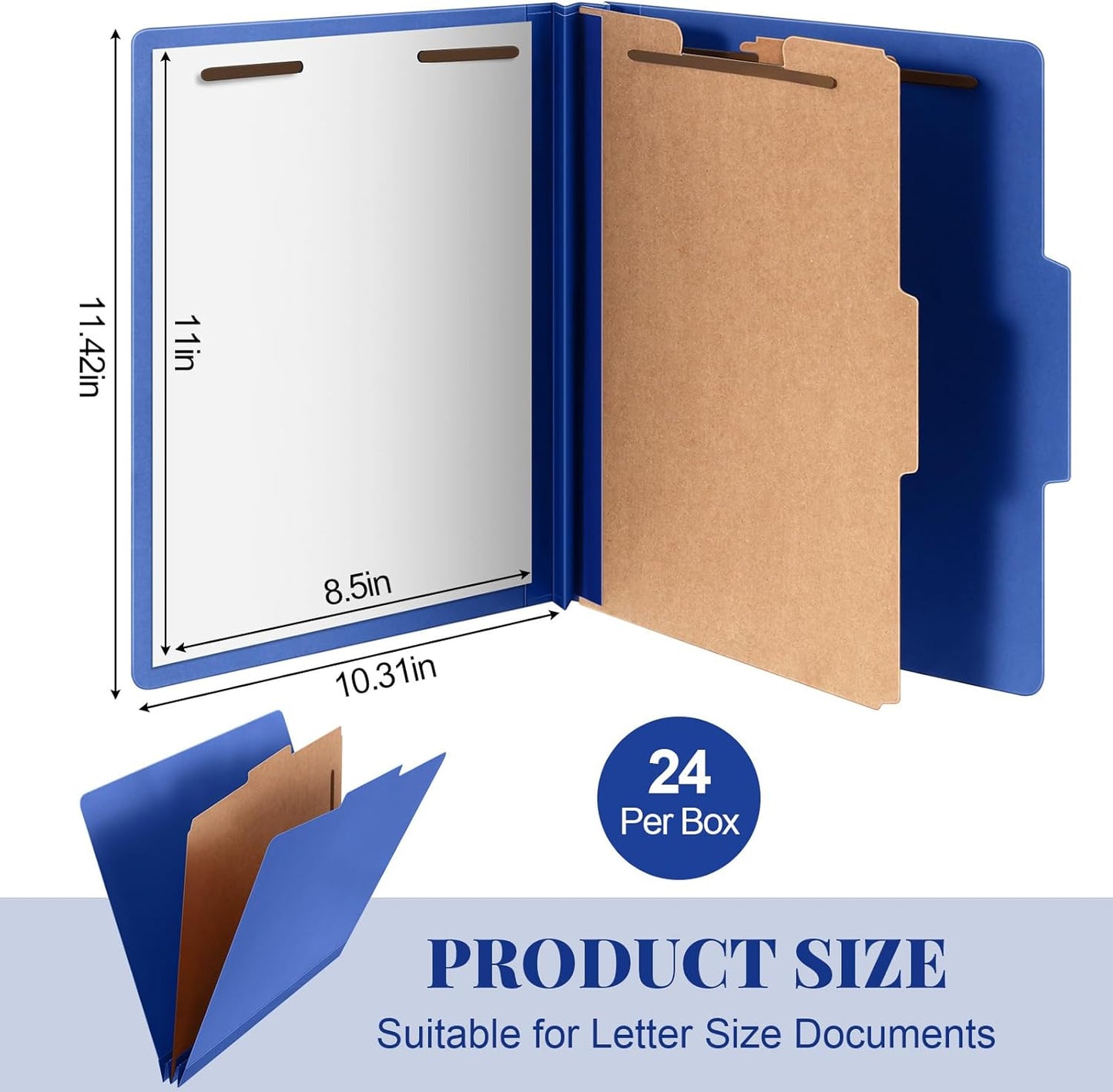 24 Pcs Classification Folders Letter Size, 1 Divider Pressboard File Folder with Fasteners, Expanding File Organizer Bulk for Teachers, Clergy, Office, Church, Christmas Donations (Dark Blue)