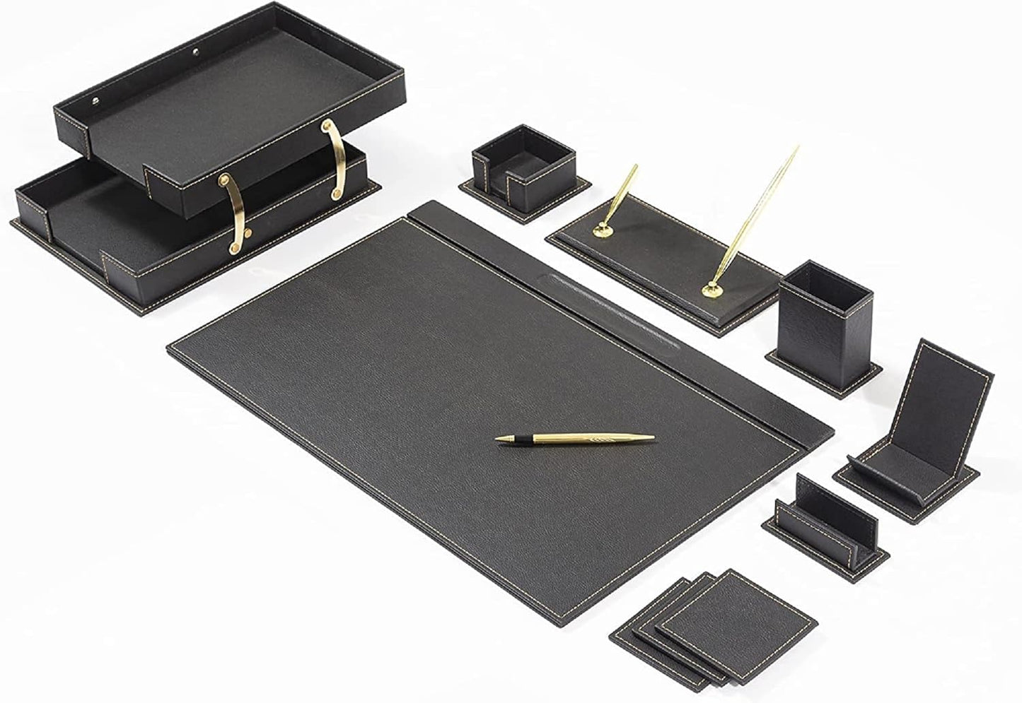 MOOGCO Bonded Set - Leather Desk Organizer - Desk Accessories - Home Office Accessories - Desk Supplies - Leather Desk Set
