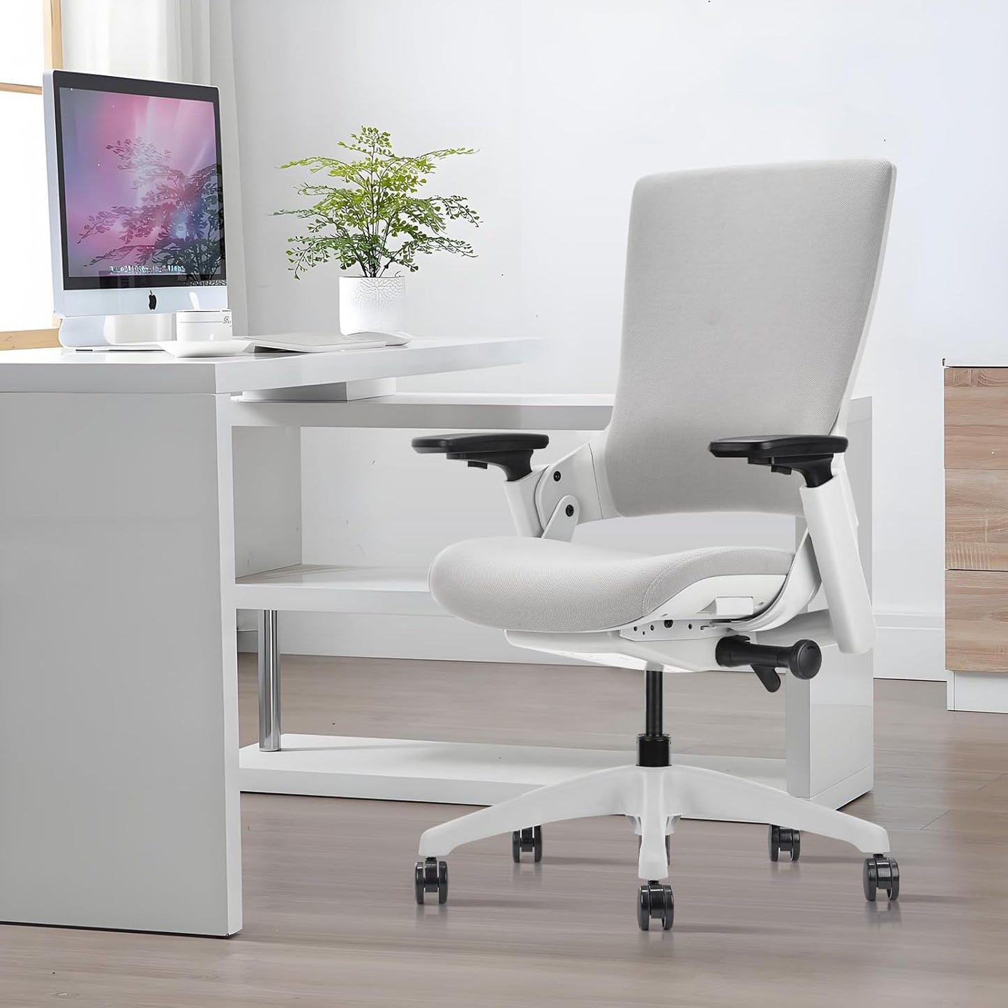 CLATINA Office Chair Swivel Executive Chair, Adjustable Ergonomic Computer Chair with 3D Armrest and Lumbar Support, Fabric Backrest Task Chair for Home Office Conference Room