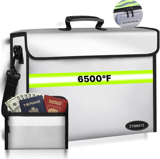 File Organizer Bag with Removable Folder Layers/Wallet,6500°F Fireproof Document Organizer with Lock&Reflective Strip,Portable Home Travel Safe Storage Box for Important Documents(14.1x9.5x4.2 inches)