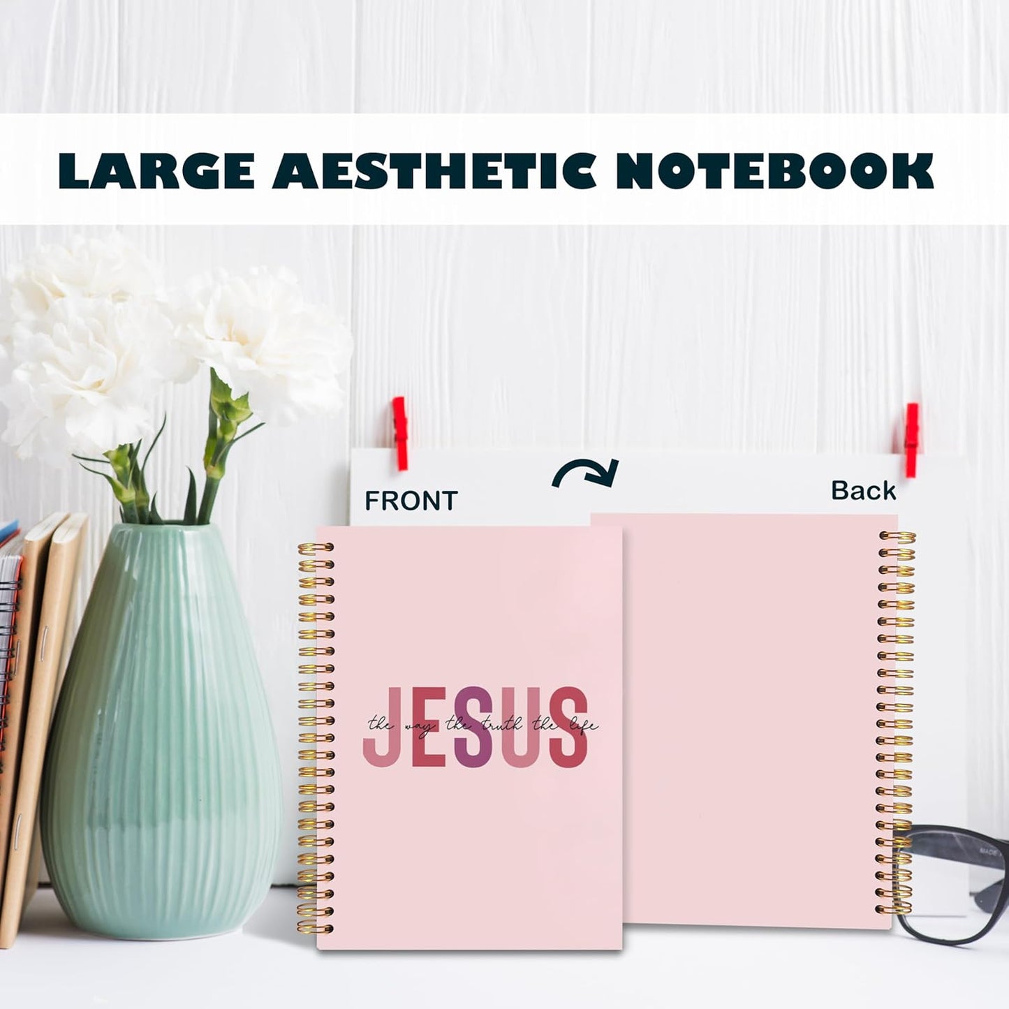 Boho Christian Notebook Journal, Christian Gifts for Women, Bible Notebooks for Note Taking, Bible Journaling Notebook, Jesus the Way the Truth the Life Hardcover Spiral Notebook 5.5x8.3 pink