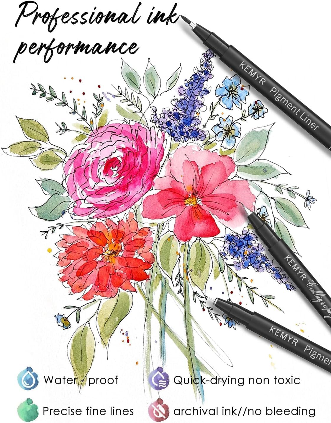 4 Micro Fine liner Drawing Art Pens Calligraphy Pens: 3.0 Size Black Art supplies Waterproof Archival Black Ink Markers For Artists,Use for Professional Watercolor,Sketching