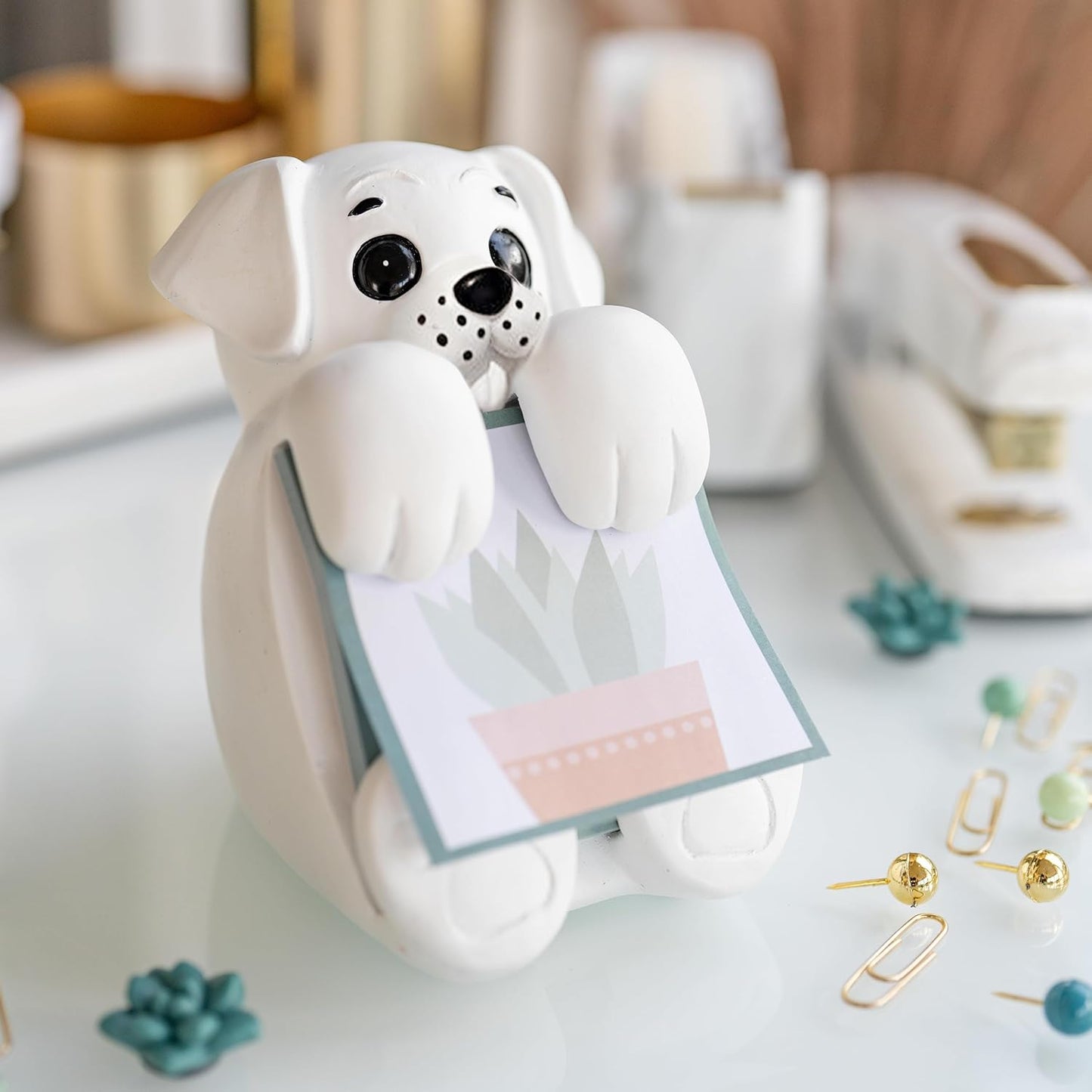 Resin Made Sticky Note Holder for Desk - Doodle Compatible Dog Note Dispenser for Office Holds 3" x 3" Sticky Note - Office & Desk Accessories - Office Desk Decorations | Clutter-Free Dispenser Notes