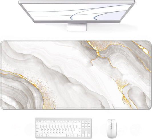 Auhoahsil Large Mouse Pad, XXL Gaming Mousepad, Desk Mat for Desktop, Thick Rubber, Big & Long Size, Stitched Edges, Full Desk Pad for Laptop & Computer, Extended 35.4 x 15.7 in, Gold Gray Marble