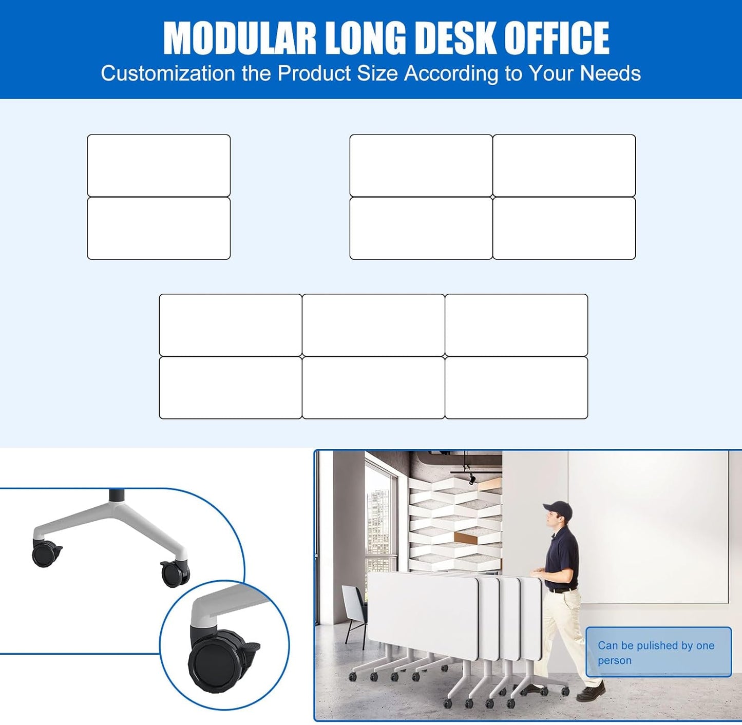 Conference Table, Folding Conference Desk Modern White, Seminar Table with Wheels, 2-10 People for Office, Meeting Break Room (6, 1915, 61IN)