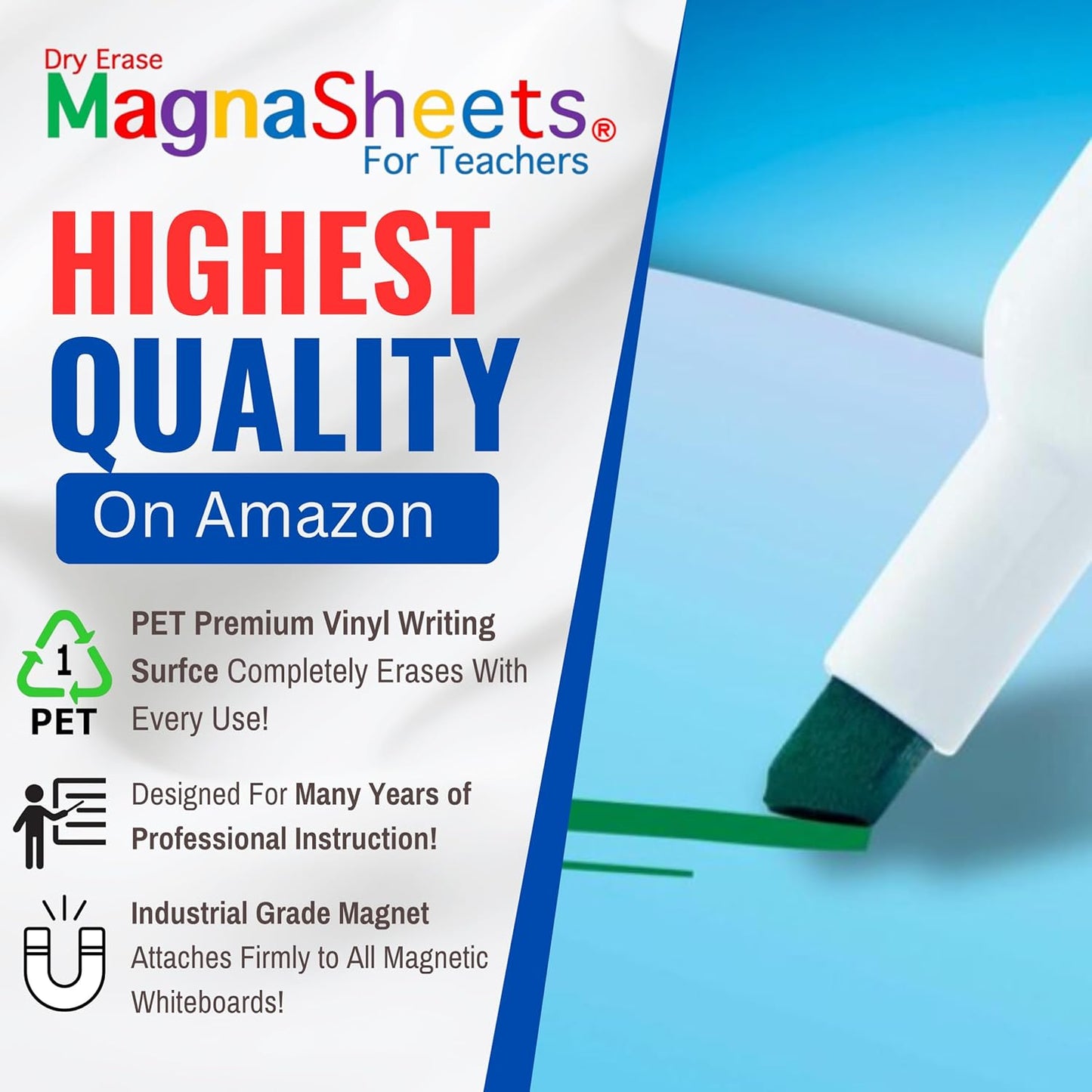 MAGNASHEETS Jumbo Magnetic Dry Erase Whiteboard Sheet – 22x28 Graph Paper Designed for Teachers, Classrooms – Premium PET Surface, No Ghosting, Staining – Includes Storage Tube, Markers, Eraser