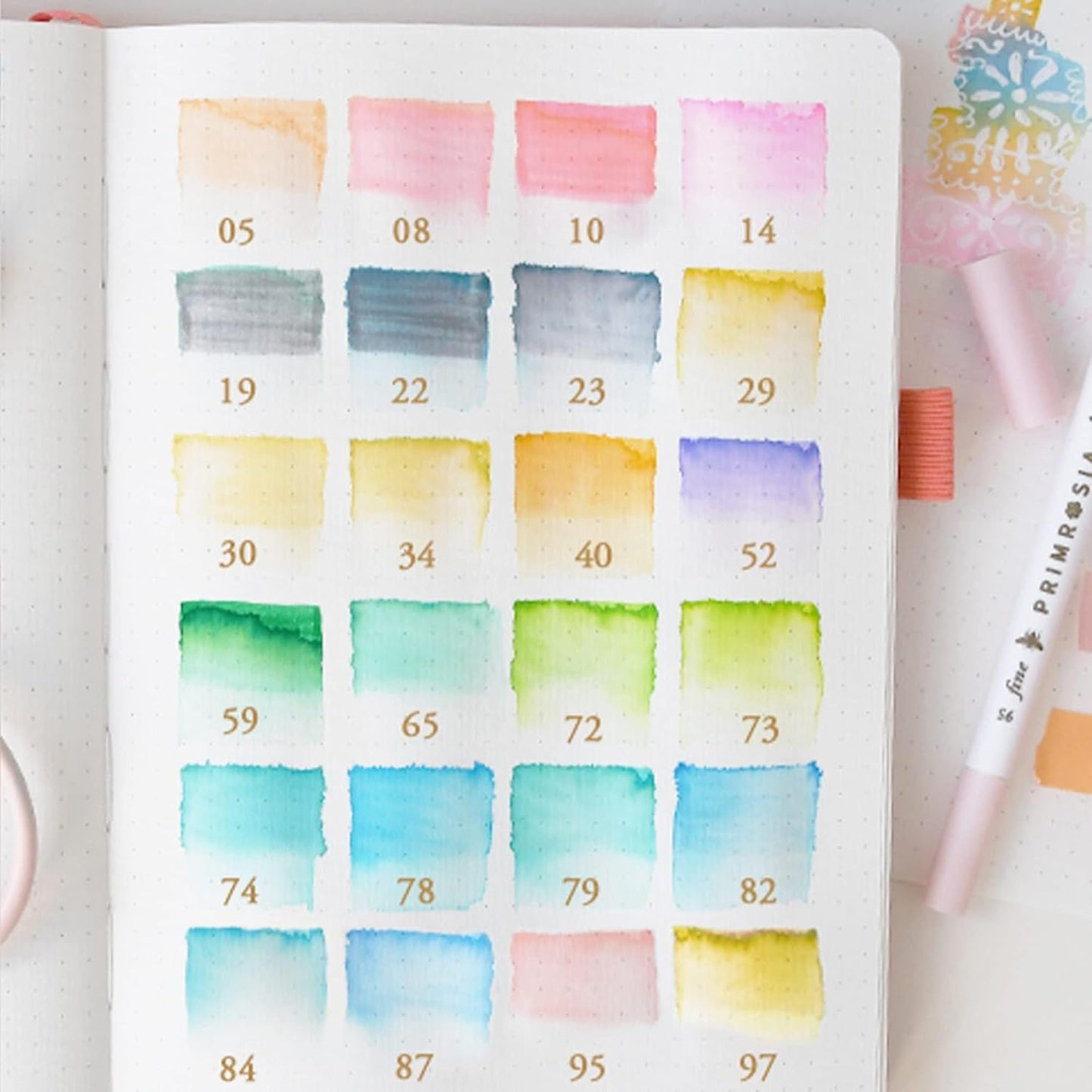 Primrosia 24 Pastel Dual Tip Markers, Fine Tip and Brush Pens. Perfect for art, illustration, drawing, calligraphy and bullet journals
