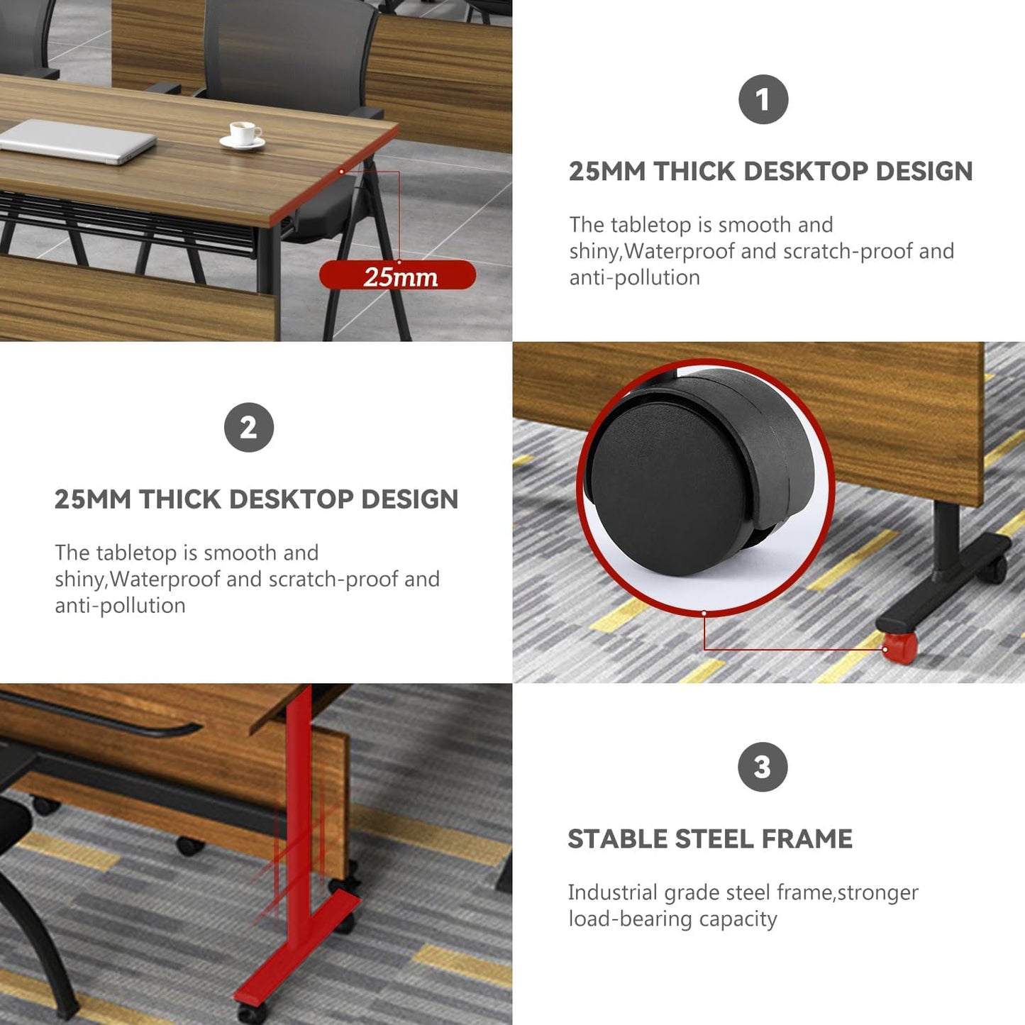 Folding Conference Table,Mobile Conference Room Tables Rolling Meeting Table with Caster Wheels,Flip Top Mobile Training Table,Foldable Rectangle Seminar Tables for Office,Classr (4pack, 47.2in)