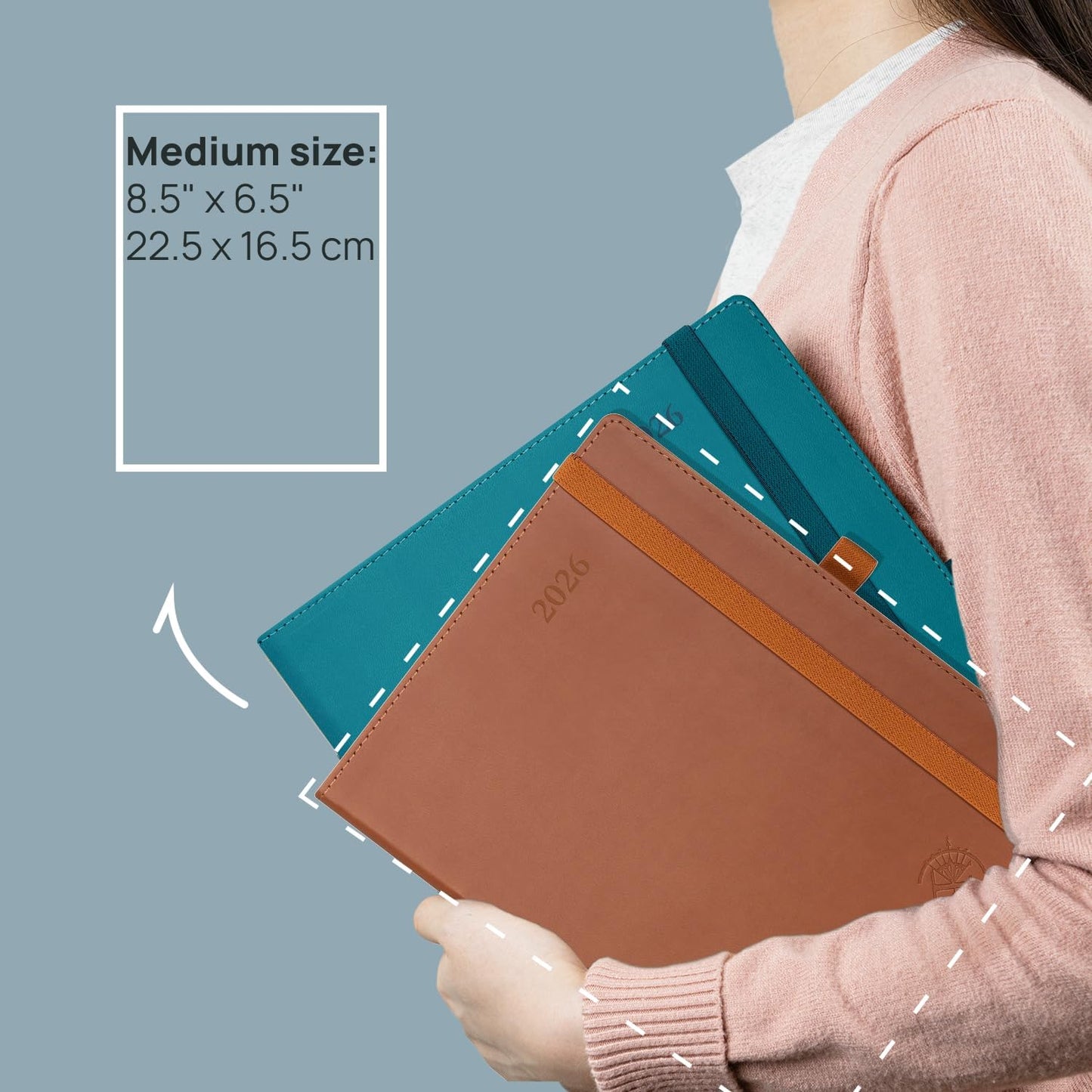 POPRUN 2026 Planner (Medium - 6.5'' x 8.5'') - 2026 Weekly Calendar ((Jan. 2026 - Dec. 2026) with Hourly Time Slots, Weekly/Monthly Appointment Book for Time Management - Leather Soft Cover - Pink