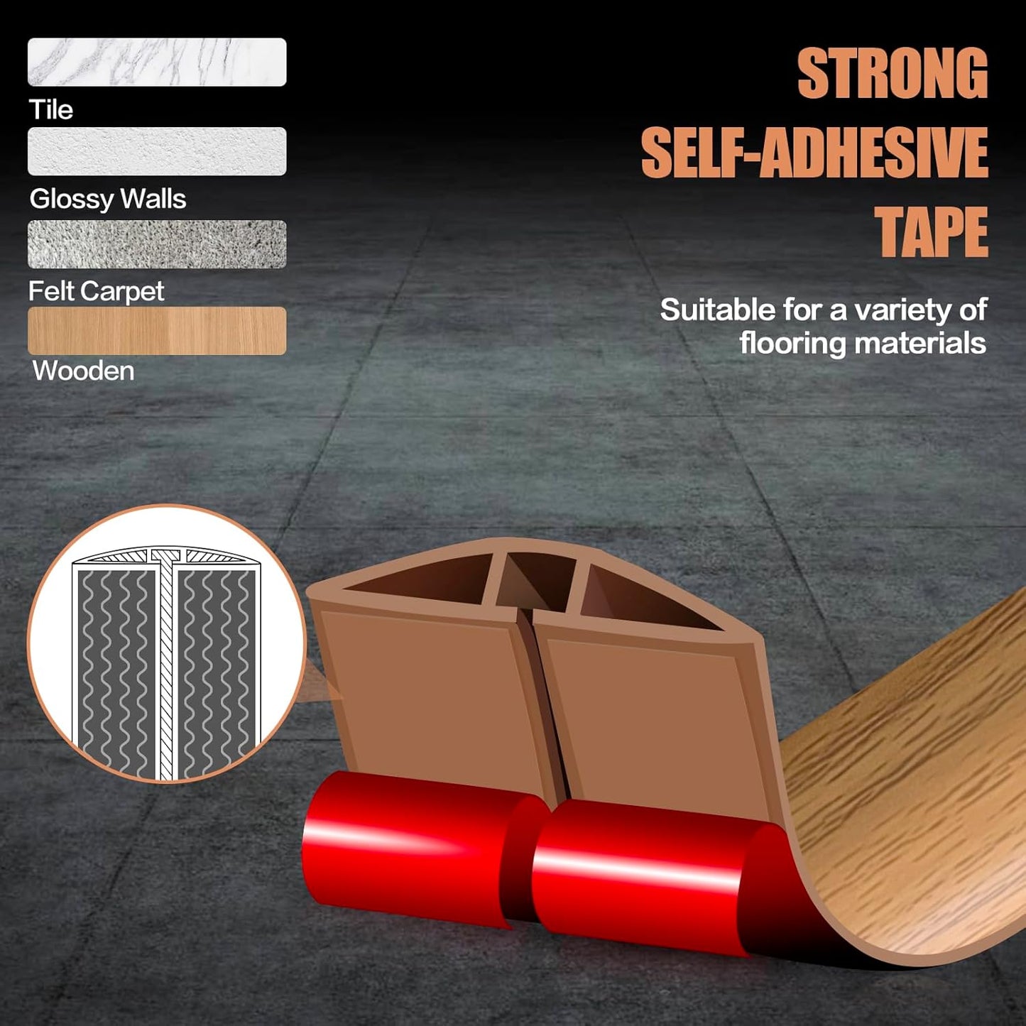 Floor Cord Cover Self Adhesive Cord Hider,20FT Cable Management, Extension Strip Protector for Wires, Prevent Cable Trips for Offices, Gyms, Exhibitions Cavity:0.39"(W) x 0.27"(H) Brown Wood