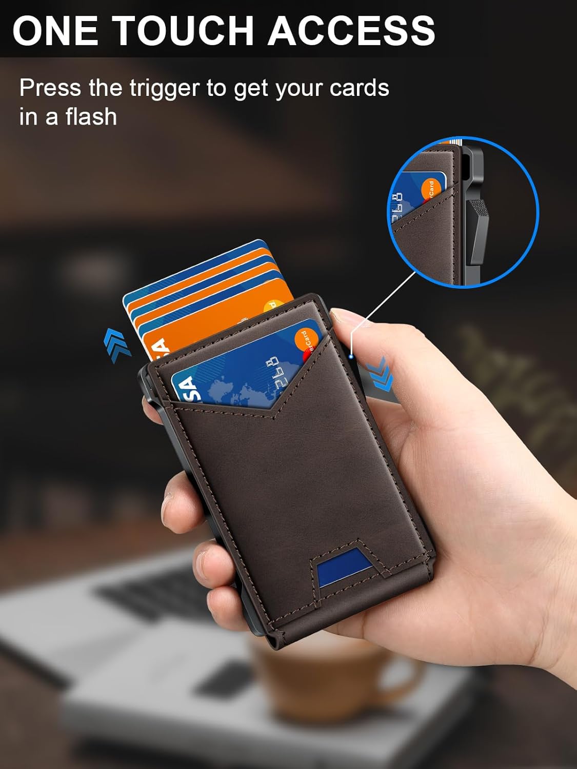 Wallet for Men RFID Wallet with 2 ID Windows & Money Clip, Slim Pop Up Card Holder for 10-12 Cards, Bifold Minimalist Smart Wallet for Front Pocket, Compact Metal Credit Card Holder, Gifts for Men