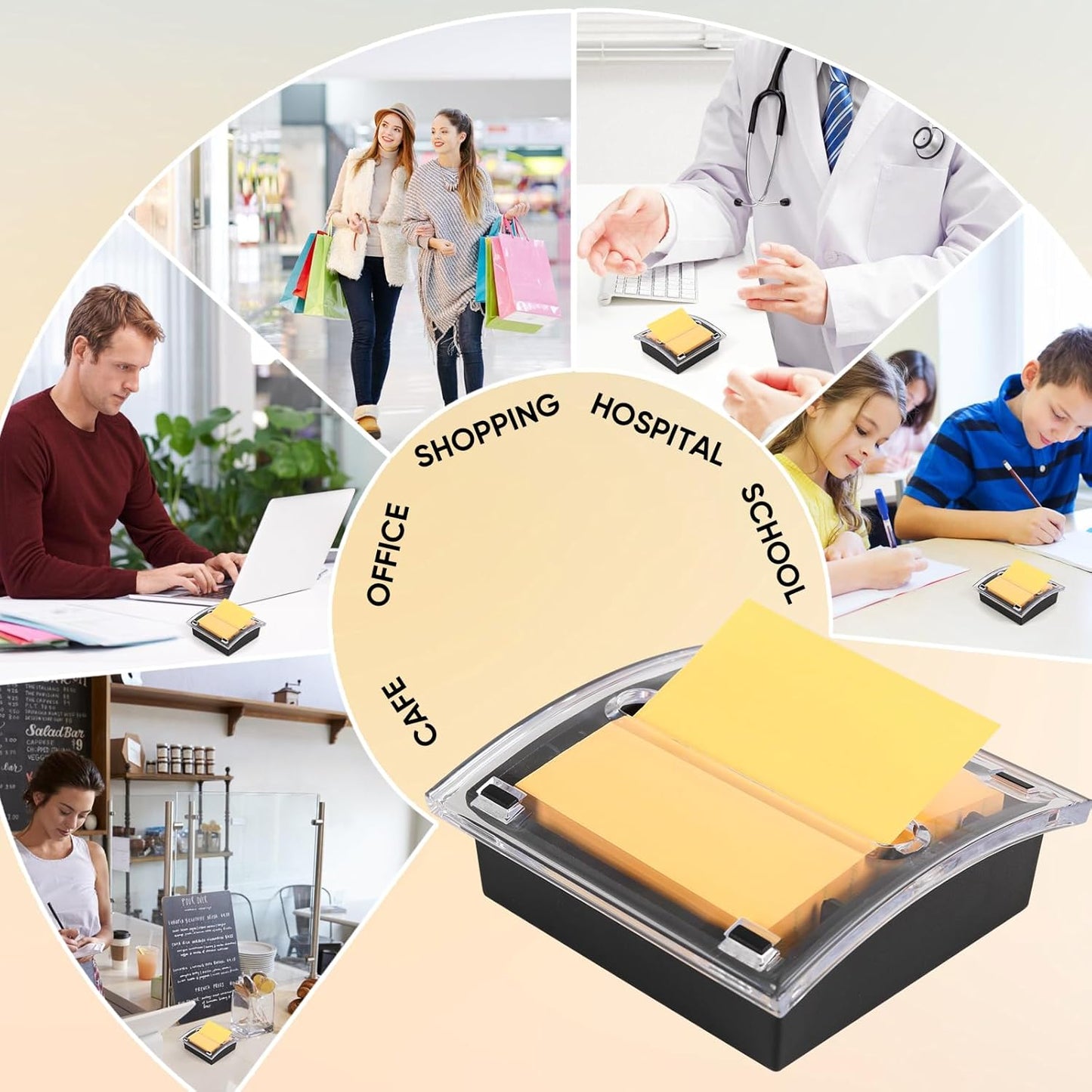 4 Pcs Pop Up Note Dispenser，Sticky Note Holder ，3 x 3 Inch，Clear Top and Black Base Sticky Notes Dispenser for School Office Home Store Classroom Desk Supplies