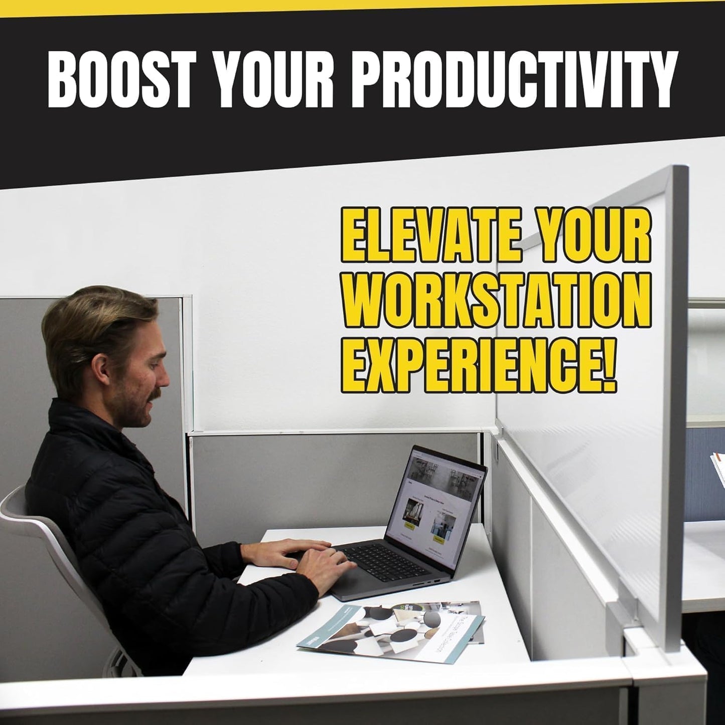 OBEX Privacy Screen & Office Panel Extender for Office Cubicles, Polycarbonate Desk Privacy Panel & Divider for Office Cubicle, 24" x 36", White