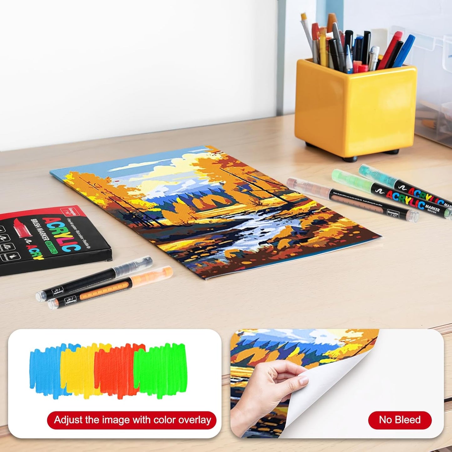 JRQ 168 Colors Acrylic Paint Markers, Brush Tip Acrylic Paint Pens for Wood Rock Glass Canvas Stone Fabric Glass Metal Ceramic Canvas DIY Crafts Art Supplies Kids Gifts