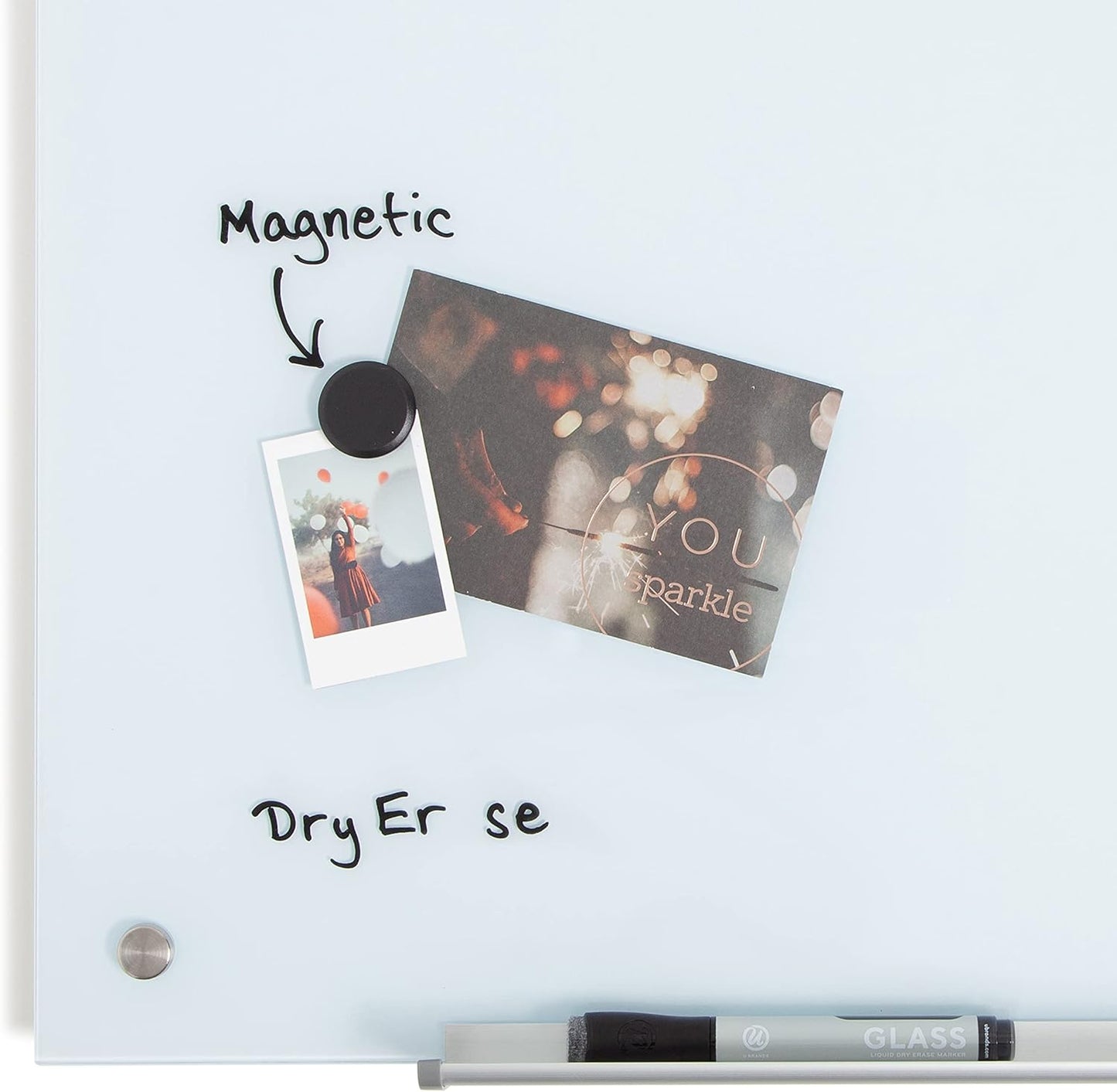 U Brands Magnetic Glass Dry Erase Board with Silver Grommets, Office Supplies, 24” x 18" Inches, Includes Dry Erase Marker