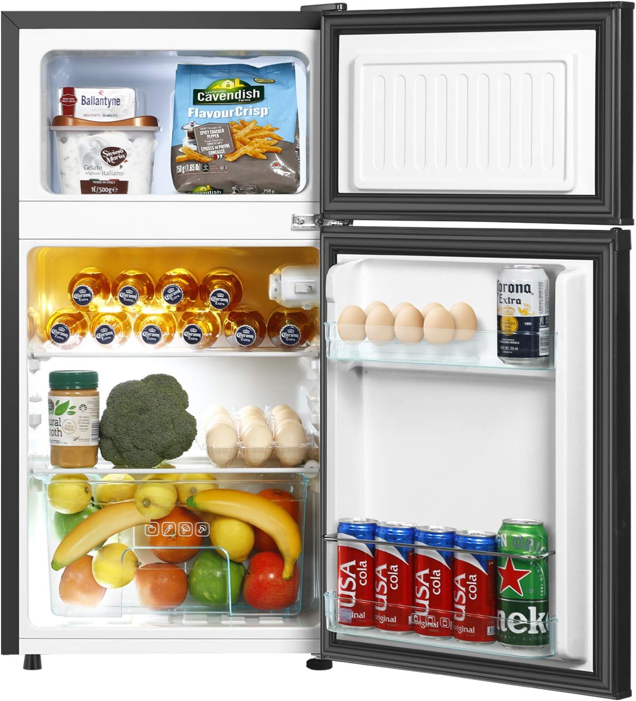 Mini Fridge With Freezer,3.2 Cu.Ft Compact Refrigerator,Mini Refrigerator With 2 Doors For Bedroom,Office,Kitchen,Apartment,Dorm(black.)