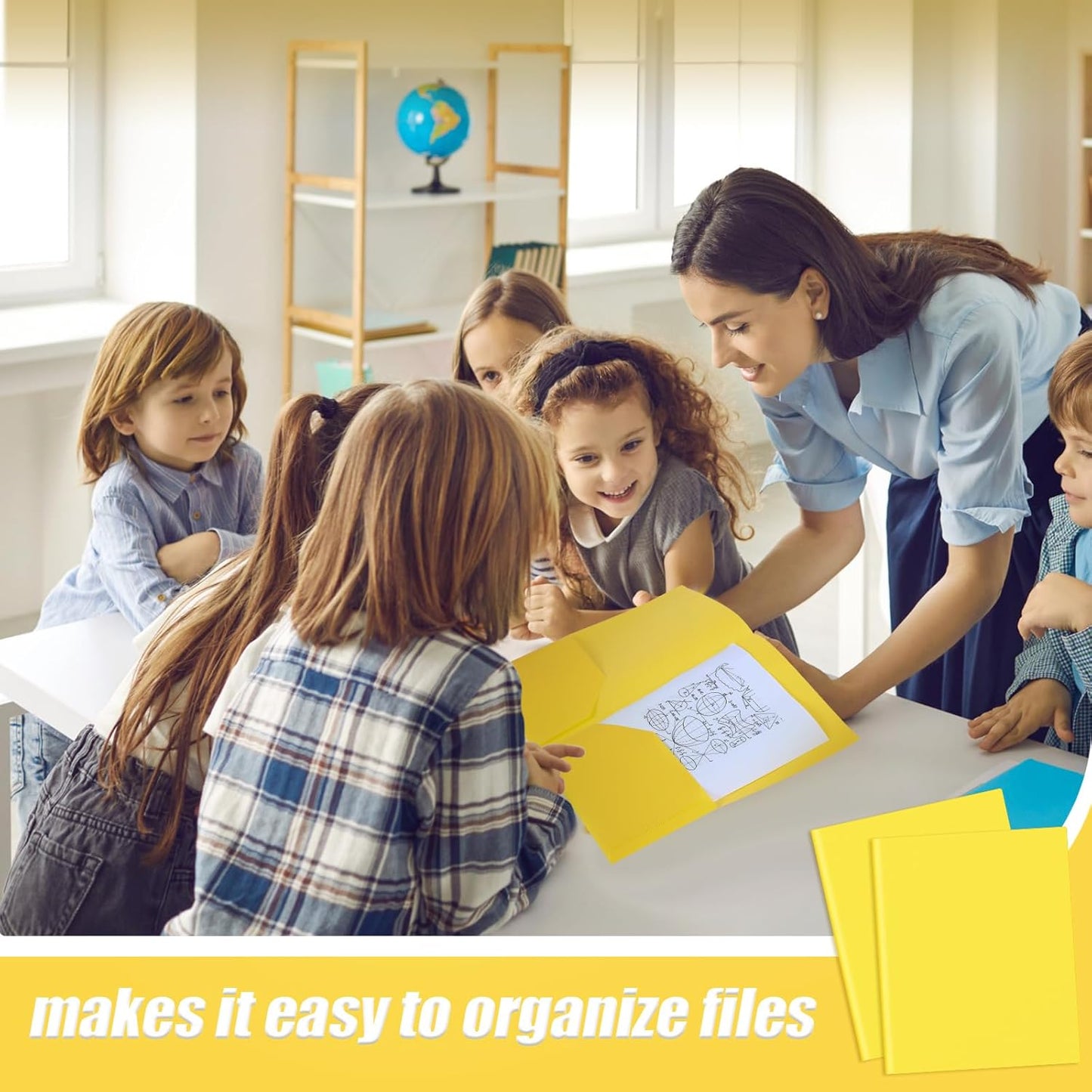 Gueevin 100 Pcs Two Pocket Folders Bulk Plastic File Folder with 2 Pockets Letter Size Paper Heavy Duty Durable Portfolios Case for Home Office School Business 11.61 x 9.45 Inch (Yellow)