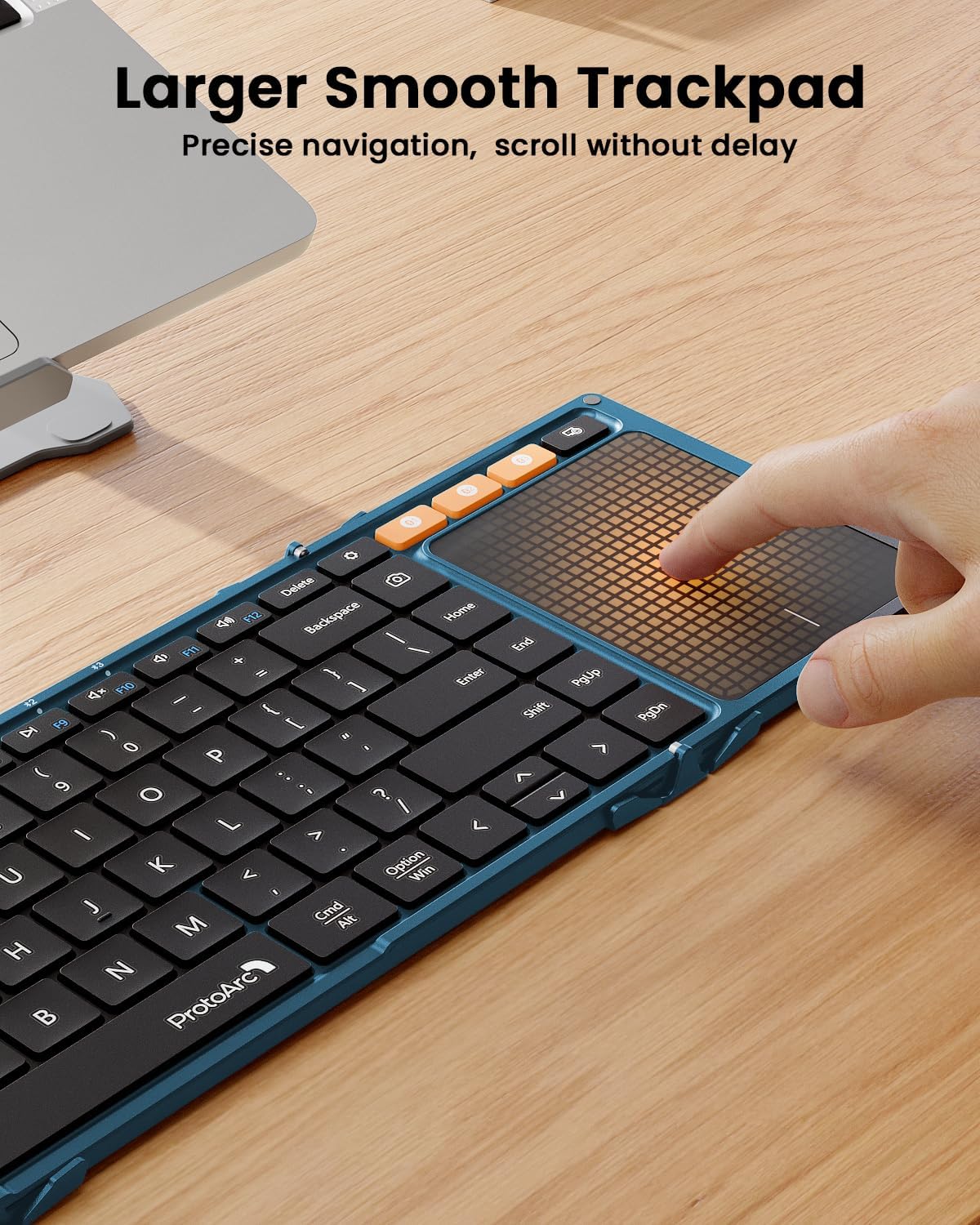 ProtoArc Foldable Keyboard with Touchpad, XK01 TP Folding Portable Keyboard, Full Size Keys, Large Trackpad Bluetooth Travel Keyboards for iPad Laptop PC Tablets - Blue