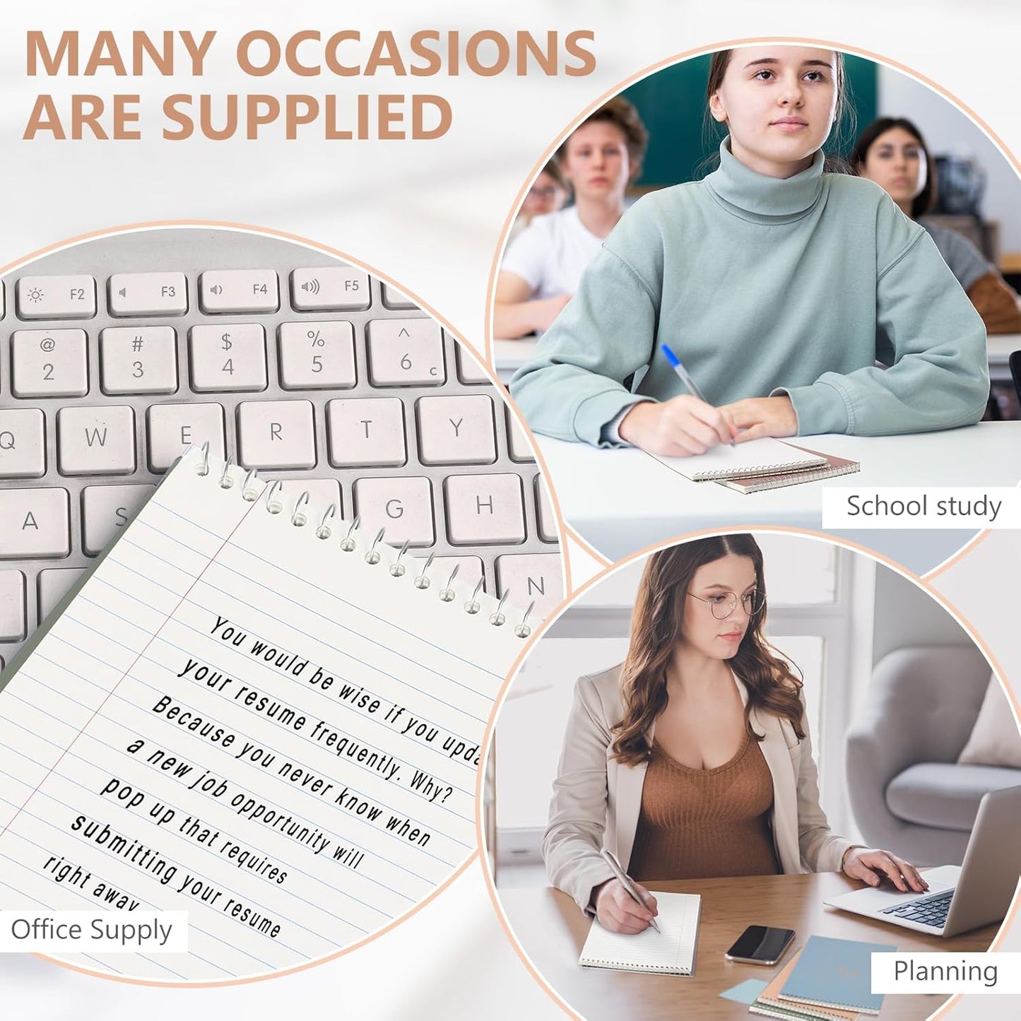 6 Pack 8.5 x 11'' Top Bound Office Steno Book Wide Ruled Double Sided Spiral Notebooks Reliable White Paper 70 Sheets/Pad Pastel Colors Covers for Writing School Notes(Hot Stamping)