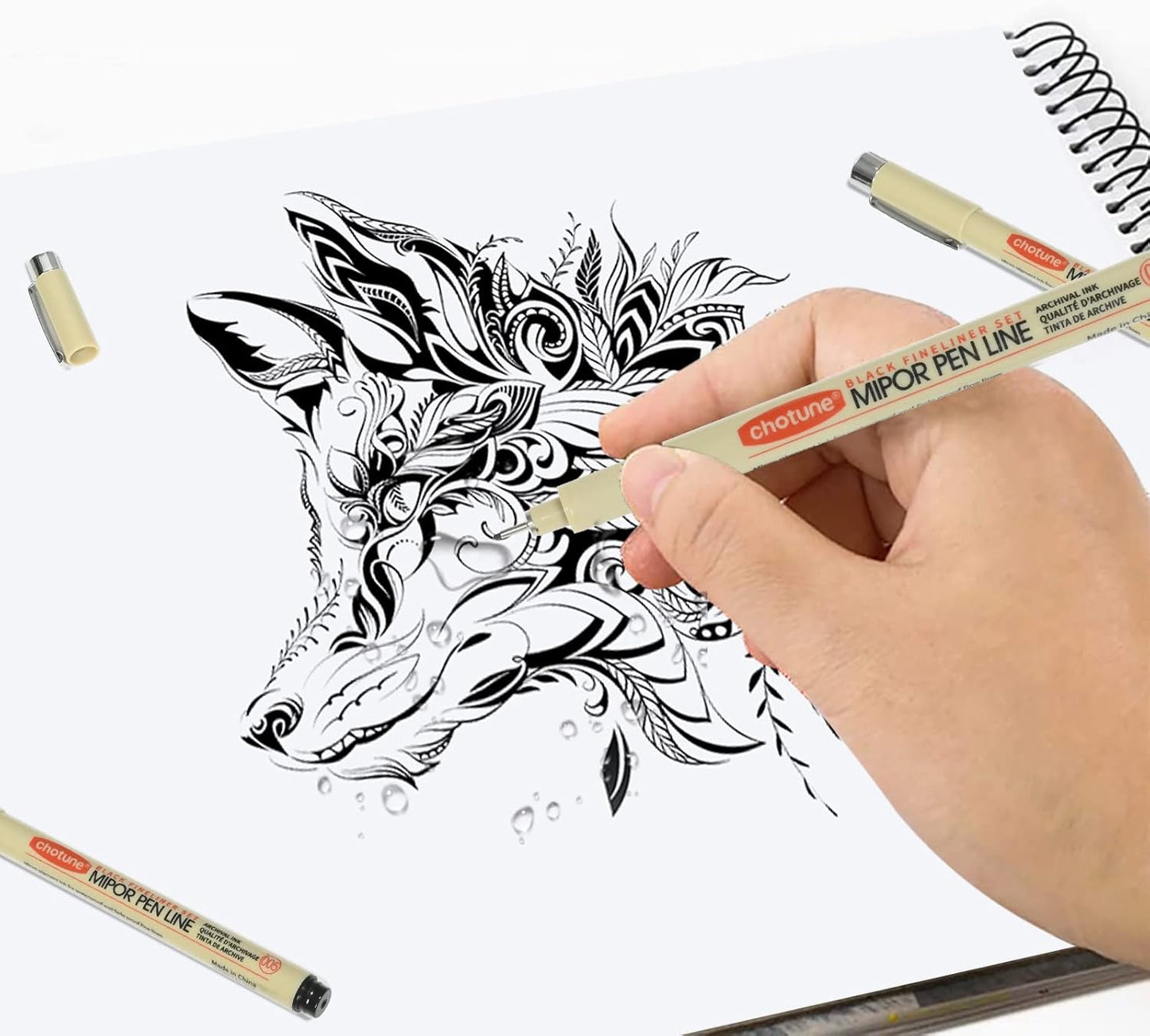 Micro Fineliner Set, 6 Pack Black Micro Fine Point Drawing Waterproof Archival Ink Multiliner Pens for Artist Illustration, Sketching, Technical Drawing, Anime, Manga