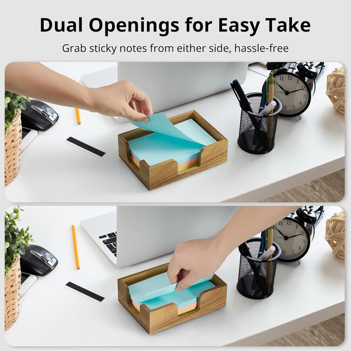 Acacia Wood Sticky Note Holder, 4x6 Inch Notepad Holder Dispenser with Dual Openings, Sticky Note Dispenser Memo Holder Case for Desk Office School Supplies