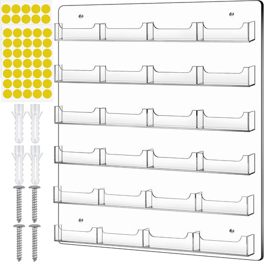 TURSTIN Business Card Holder Wall Mount Clear Sticker Display Marketing Holder Acrylic Business Card Stand Multi Pocket Rack Organizer Space Saver for Home Office (24 Pockets)