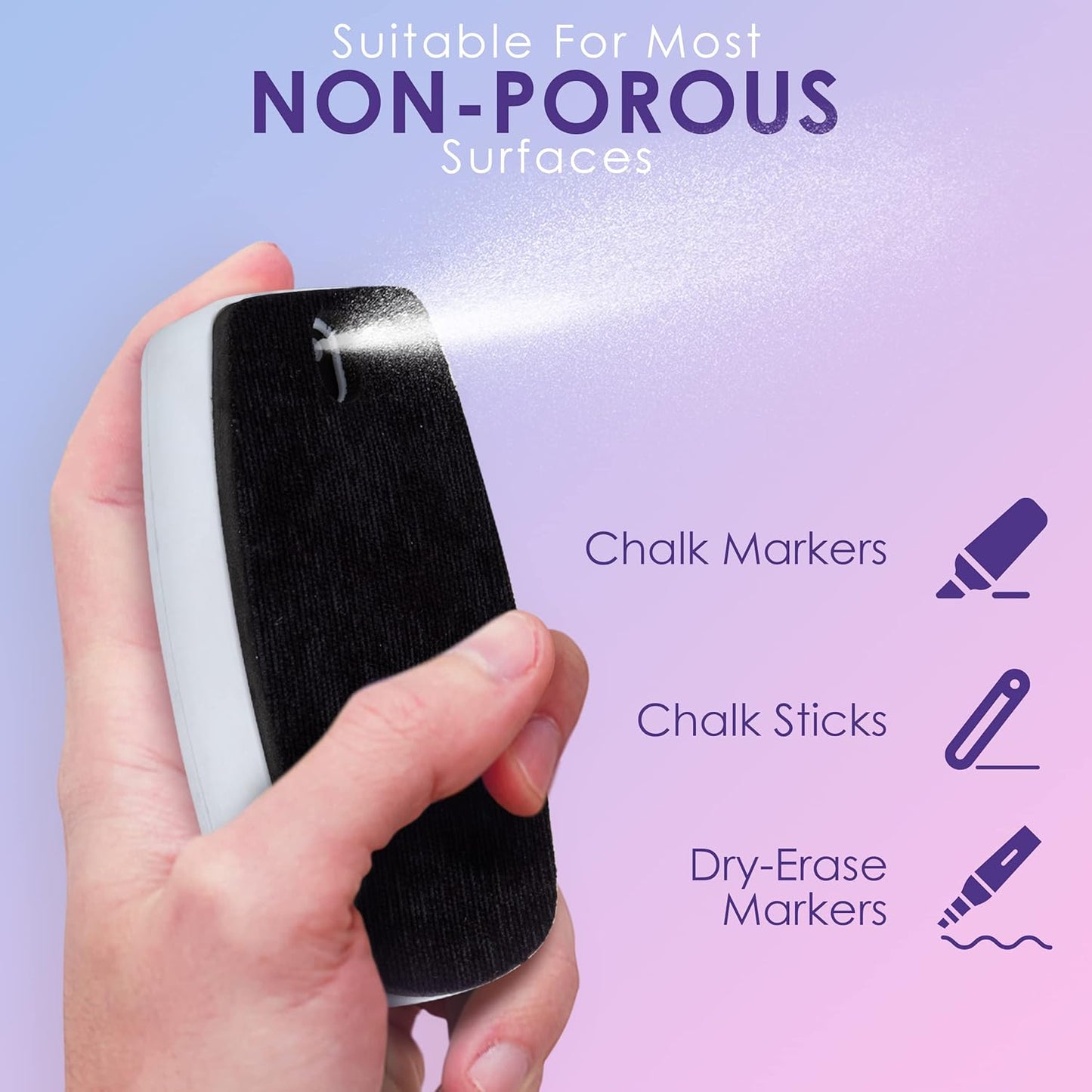 Loddie Doddie Chalkboard Cleaner Spray & Magnetic Eraser All-in-One Kit - Removes Liquid Chalk Marker & Ink from Chalk Board, Whiteboard, Dry Erase Marker Board - Dry Erase Cleaner - Chalkboard Eraser