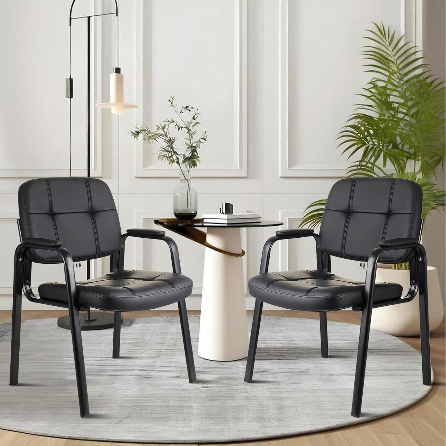CLATINA Waiting Room Guest Chair with Bonded Leather Padded Arm Rest for Office Reception and Conference Desk Black