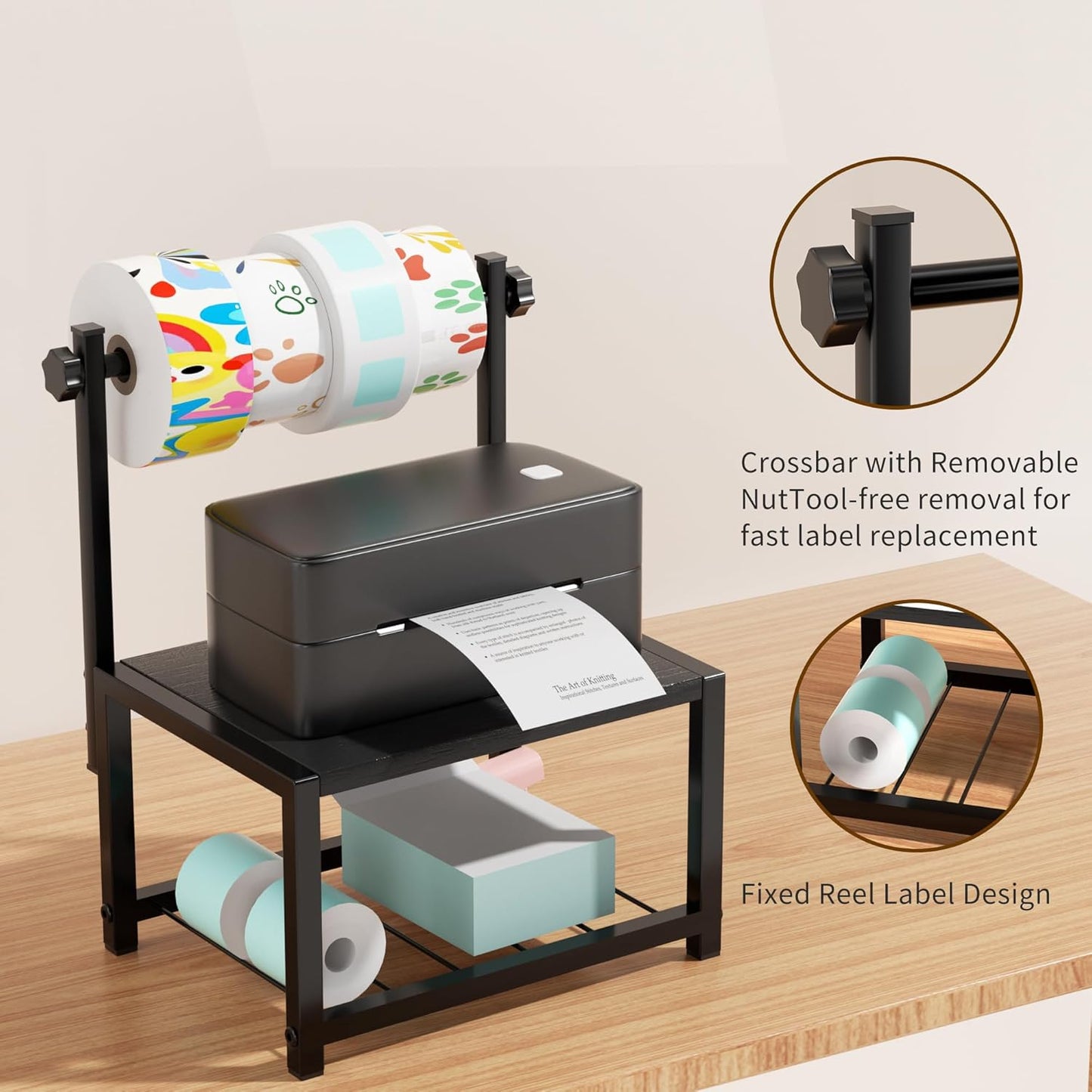 Label Holder for Rolls and Fan-Fold Labels, Sturdy Thermal Sticker Holder for Desktop Thermal Printer, Shipping Label Sticker Dispenser for Home, Office, and Small Businesses