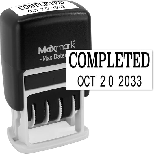 MaxMark Self-Inking Rubber Date Office Stamp with Completed Phrase & Date - Black Ink (Max Dater II), 12-Year Band