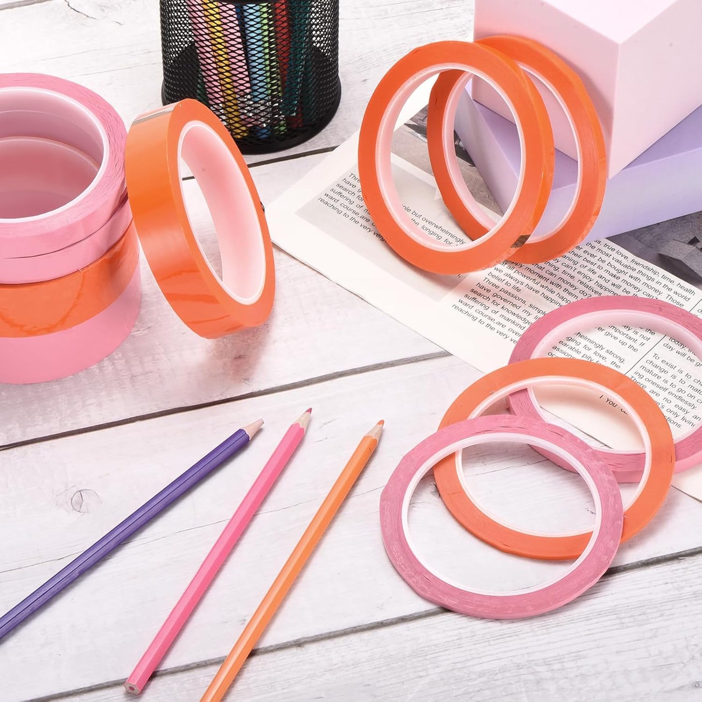 MECCANIXITY 6 Rolls Whiteboard Tape Graphic Chart Tape 30mm 54.7 Yard Art Tape Thin Self-Adhesive Pinstripe Tape Masking Tape for Gift Wrapping Craft Supplies, Pink