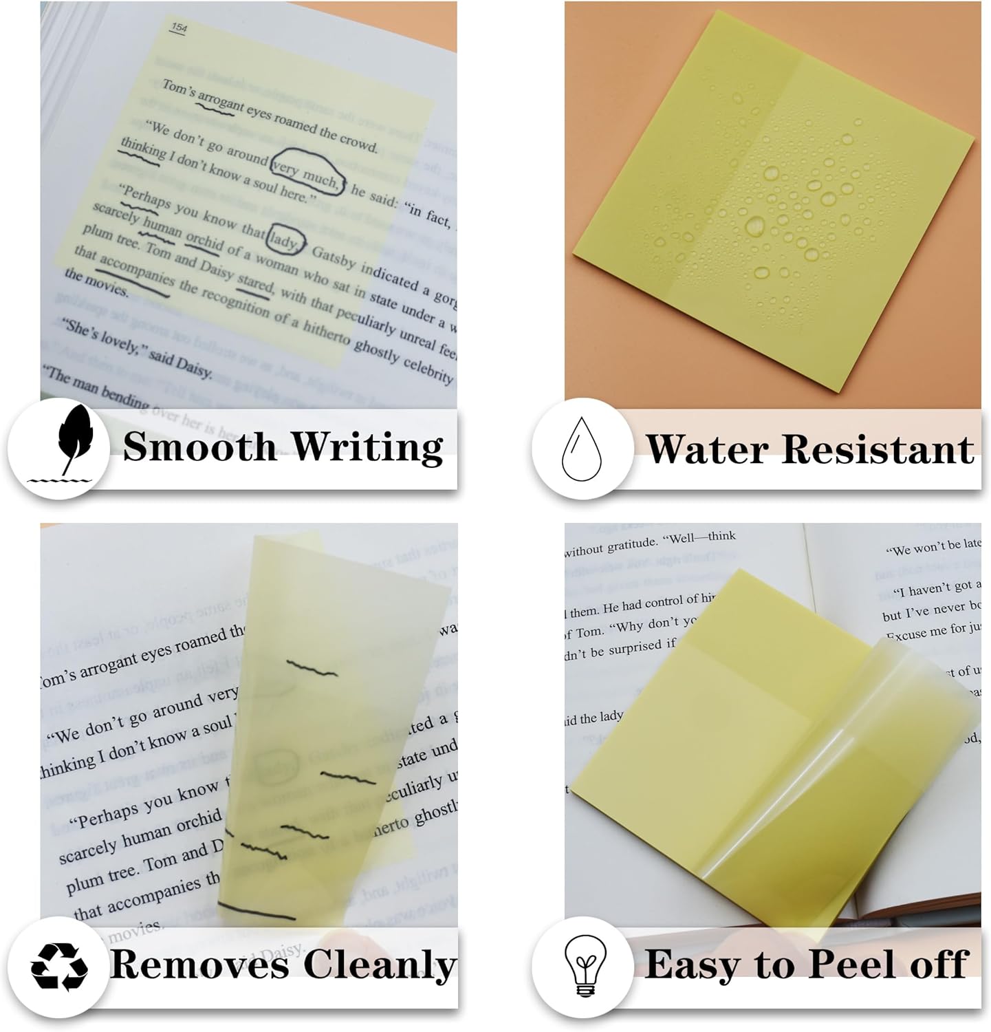 Transparent Sticky Notes, 3"x3" Clear Sticky Notes, Waterproof Translucent Sticky Note Pads for Books Annotation, Clear Post it Notes for Bible Journaling Study, School Office Supplies