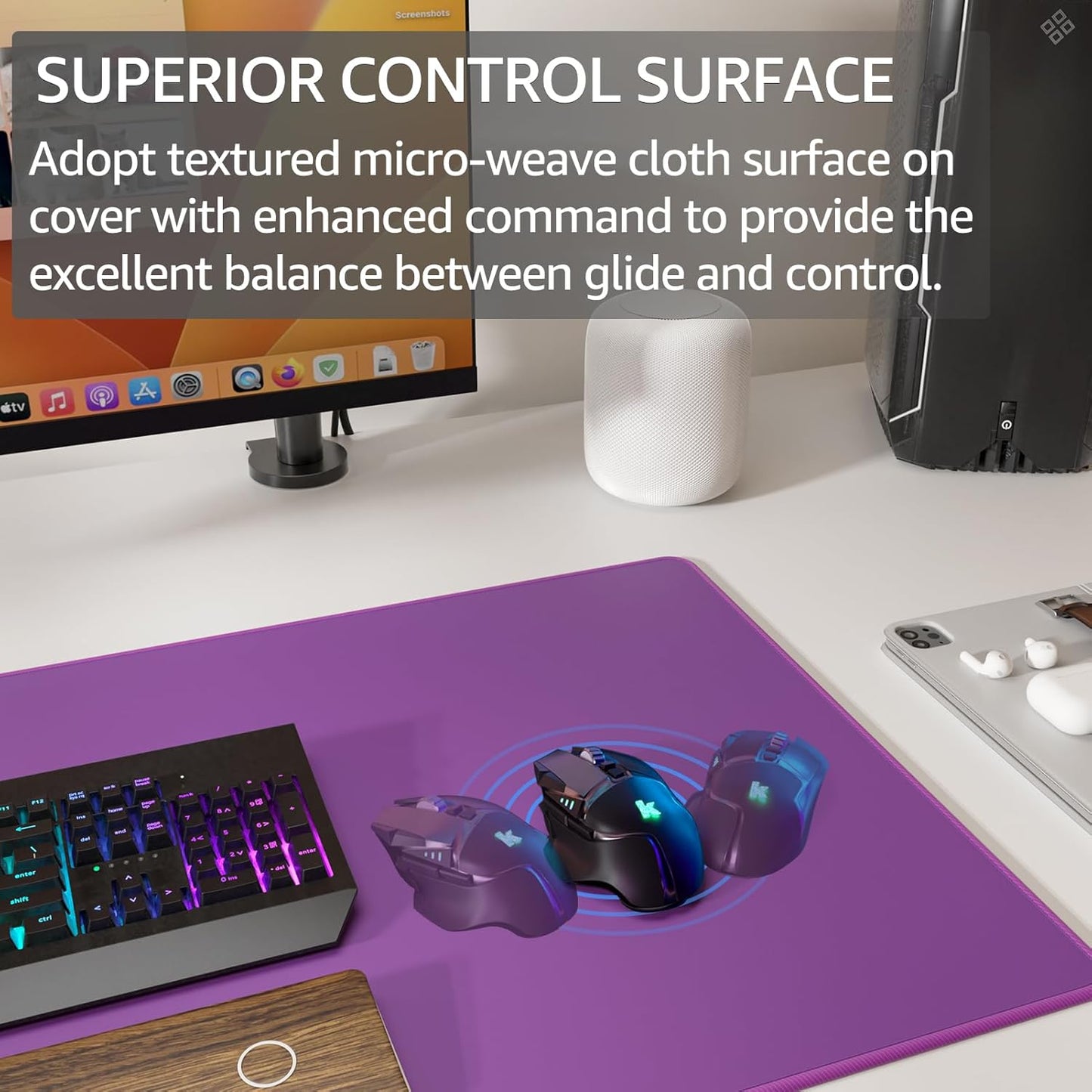 KTRIO Large Gaming Mouse Pad with Stitched Edges, Extended Mousepad with Superior Micro-Weave Cloth, Non-Slip Base, Water Resist Keyboard Pad for Gamer, Office & Home, 31.5x15.7in, Violet Purple