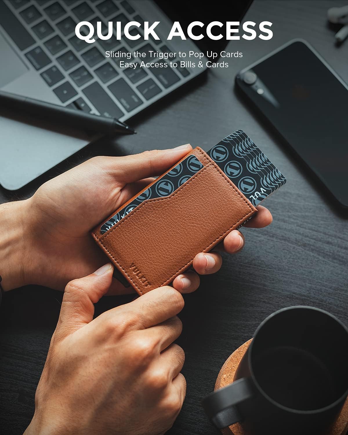 VULKIT Card Holder Wallet with Double ID Windows RFID Blocking Pop Up Wallet Minimalist Design for 12 Cards