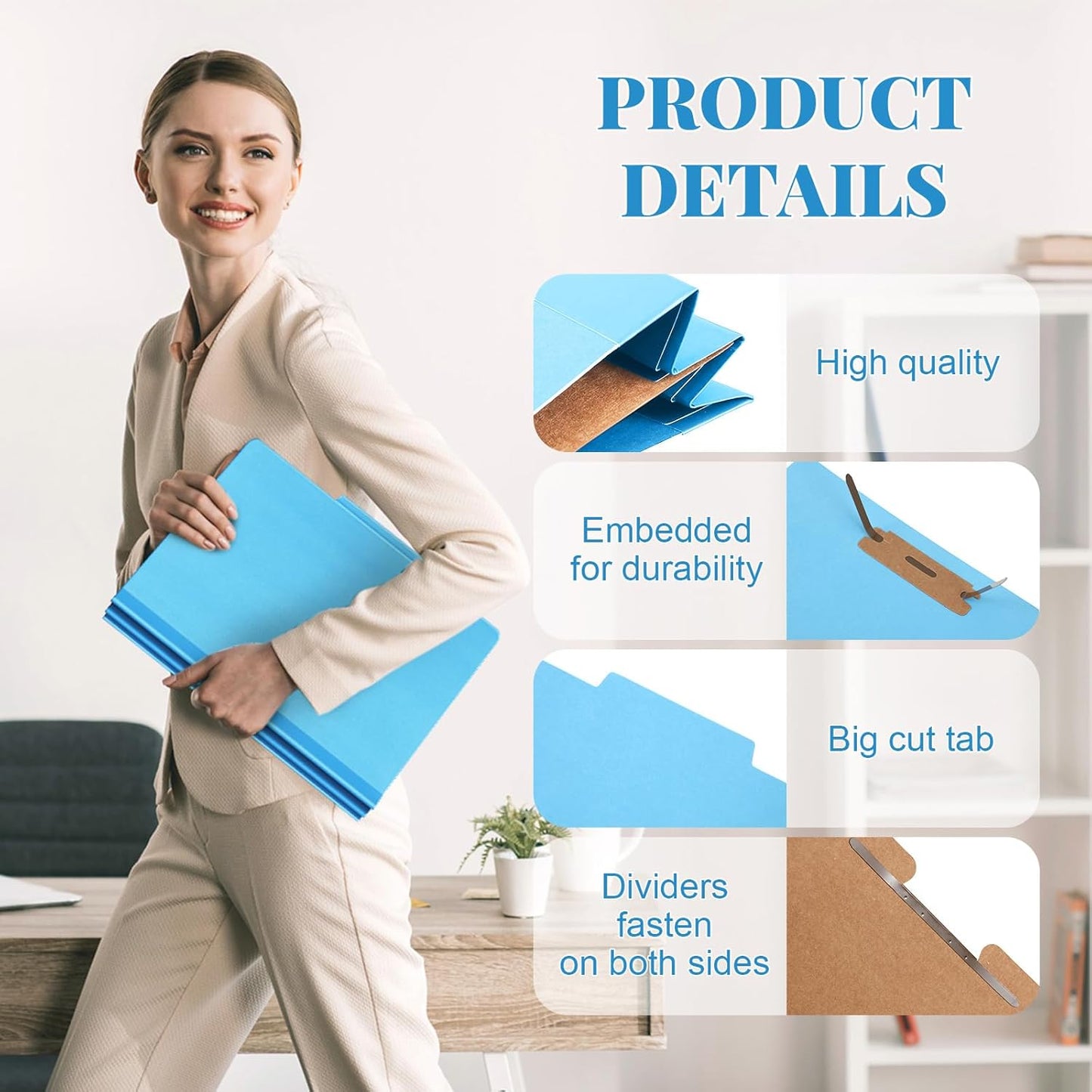 48 Pcs Classification Folders Letter Size, 1 Divider Pressboard File Folder with Fasteners, Expanding File Organizer Bulk for Teachers, Clergy, Office, Church, Christmas Donations (Blue)